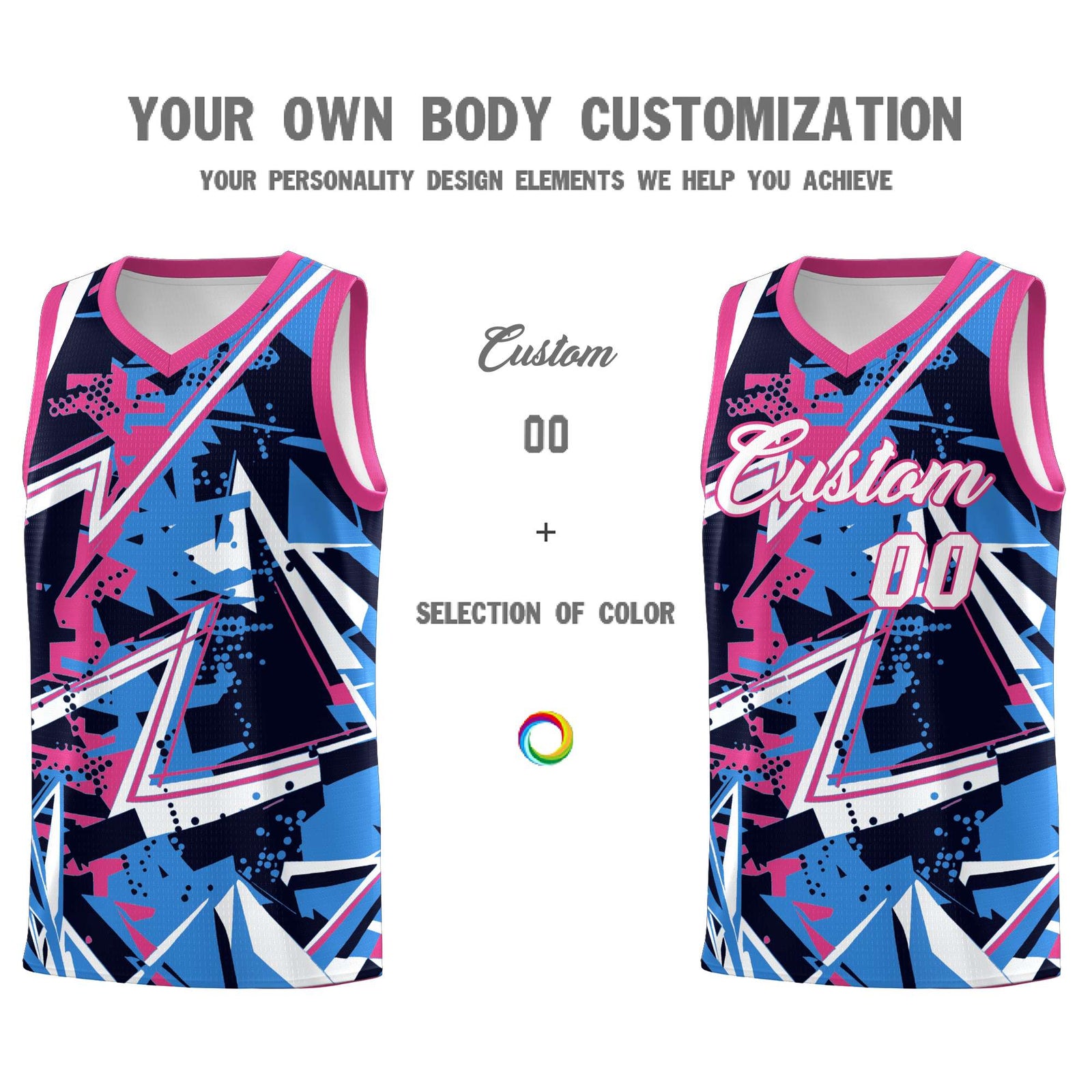 Custom Youth Basketball Jerseys Light Blue Pink Abstract Graffiti Personalized Street Style Uniform