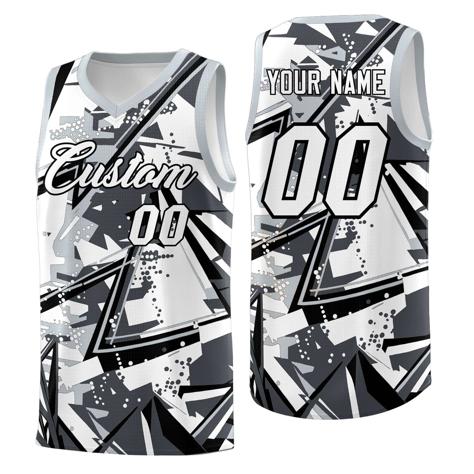 Custom Youth Basketball Jerseys Gray Silver Abstract Graffiti Personalized Team Name & Number