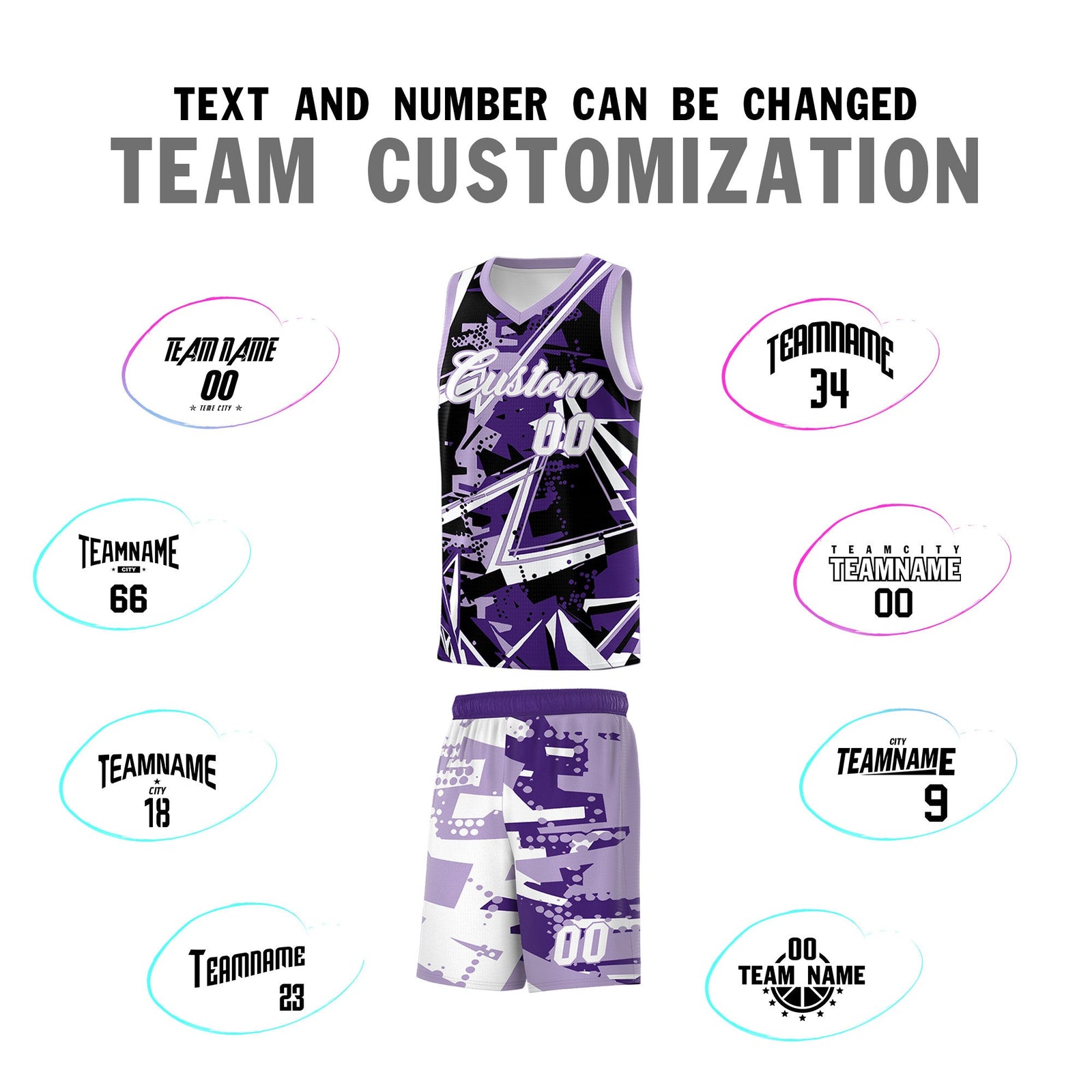 Custom Youth Basketball Jerseys Purple Light Purple Abstract Graffiti Urban Style Personalized Uniform