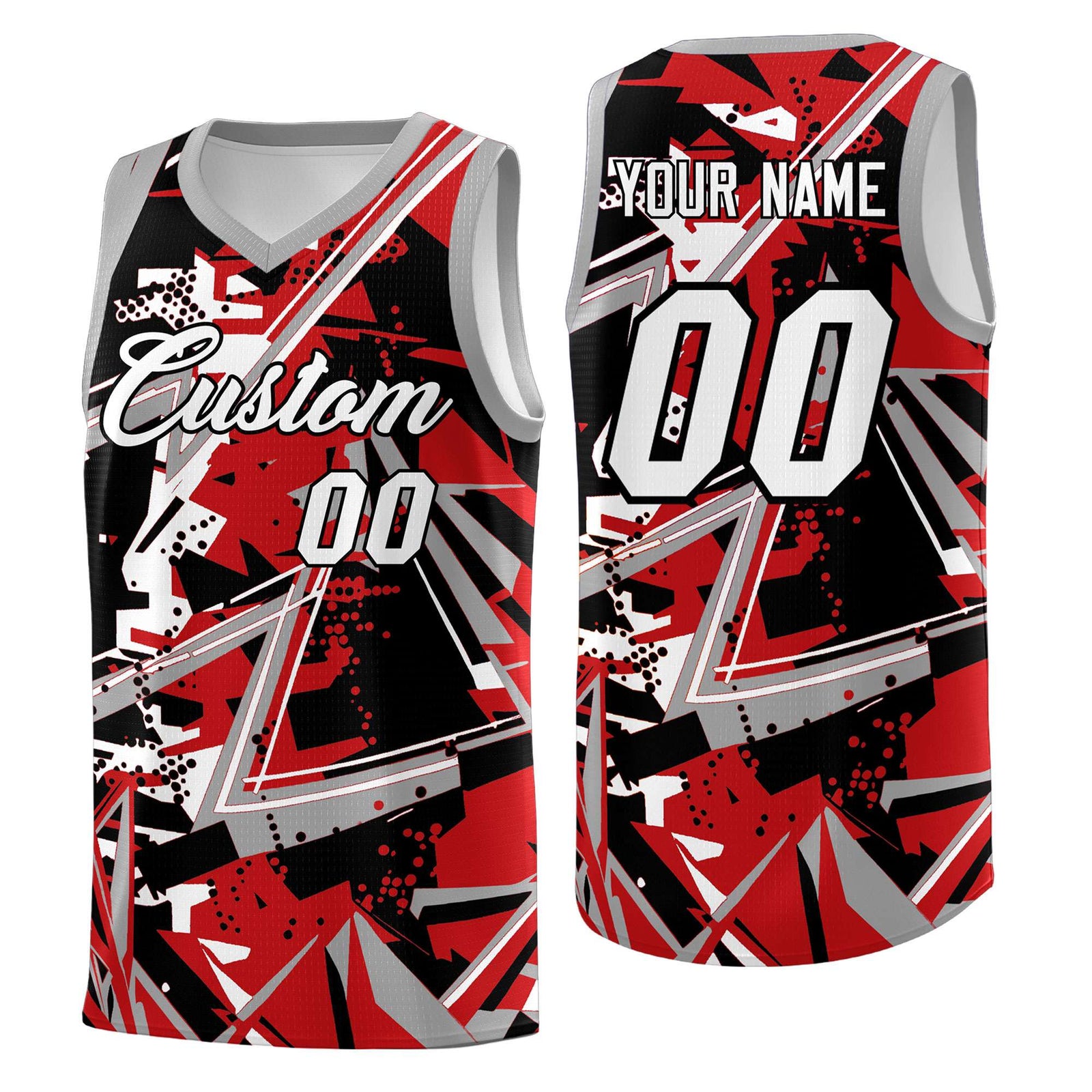 Custom Youth Basketball Jerseys Red Gray Abstract Graffiti Personalized Team Name & Number