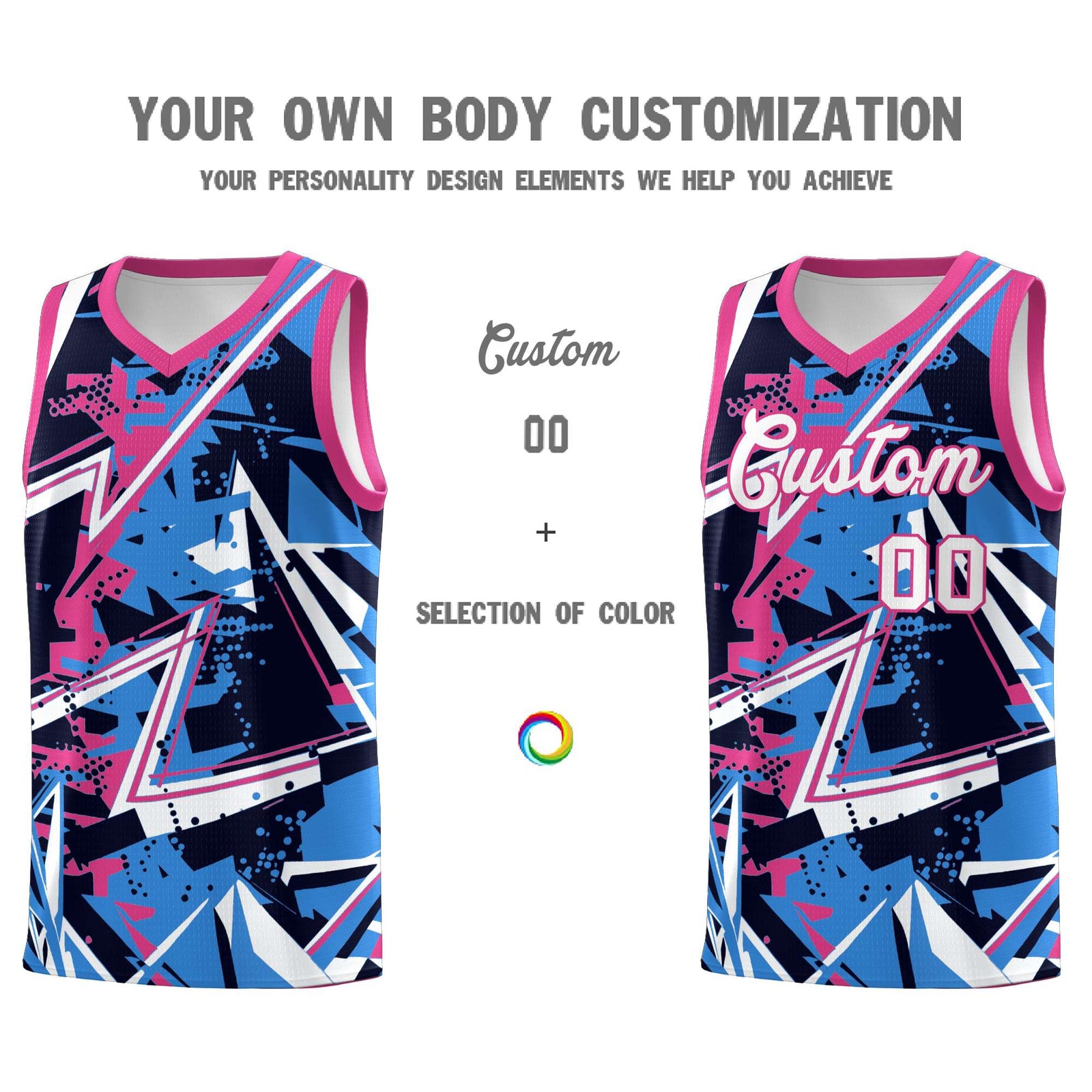 Custom Youth Basketball Jerseys Light Blue Pink Abstract Graffiti Personalized Street Style Uniform