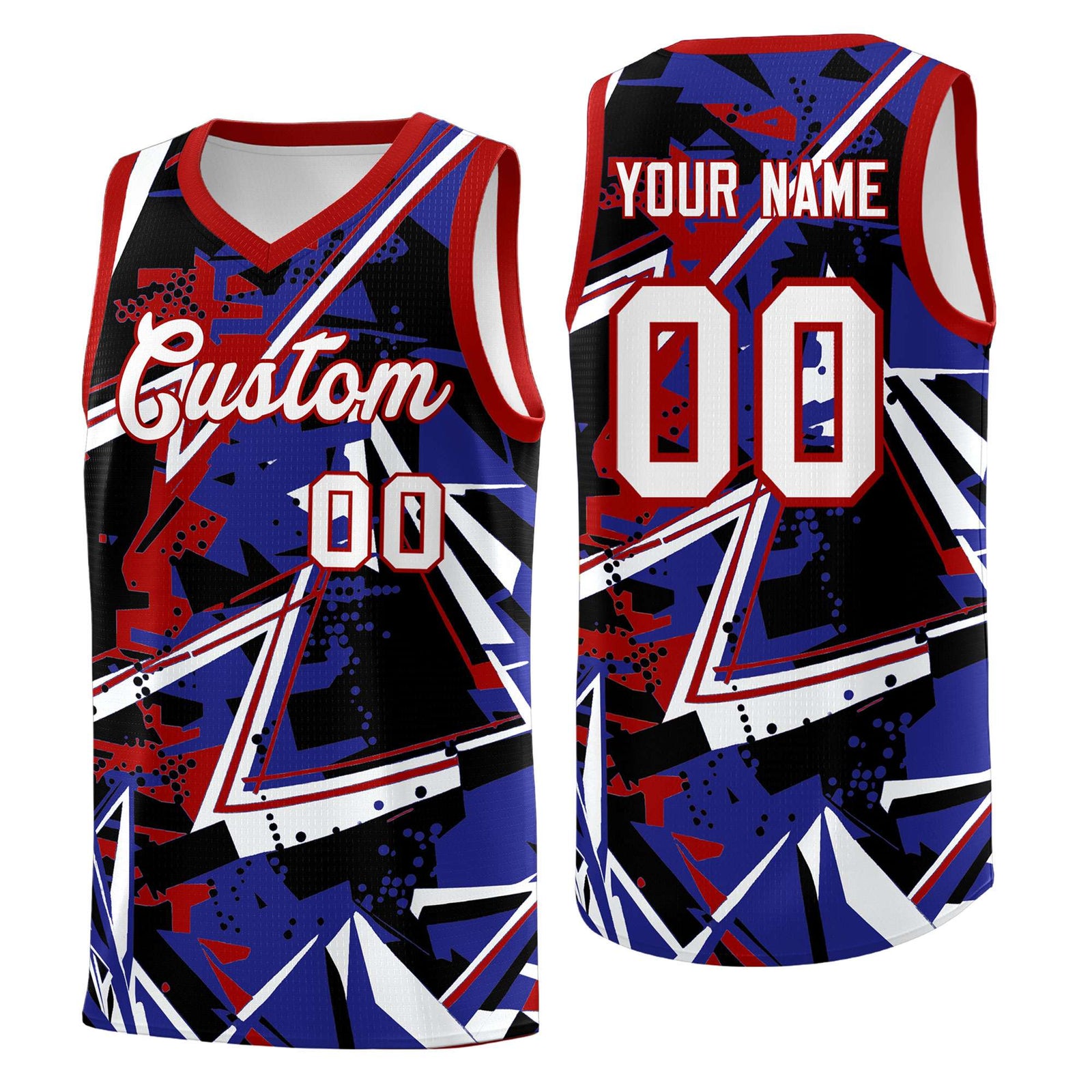 Custom Youth Basketball Jerseys Royal Red Abstract Graffiti Urban Style Personalized Uniform