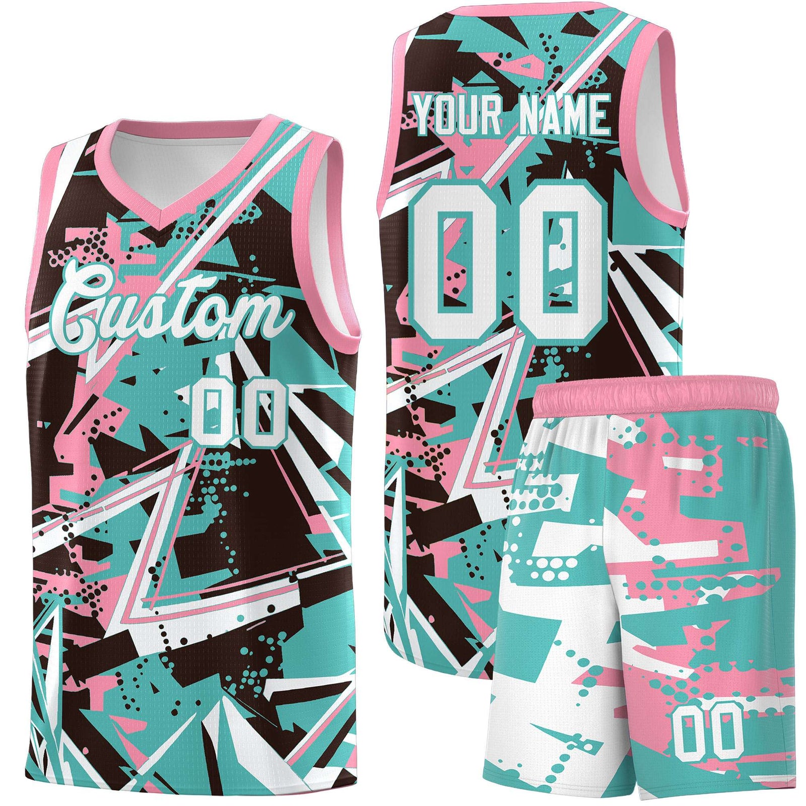 Custom Youth Basketball Jerseys Teal Pink Abstract Graffiti Urban Style Personalized Uniform