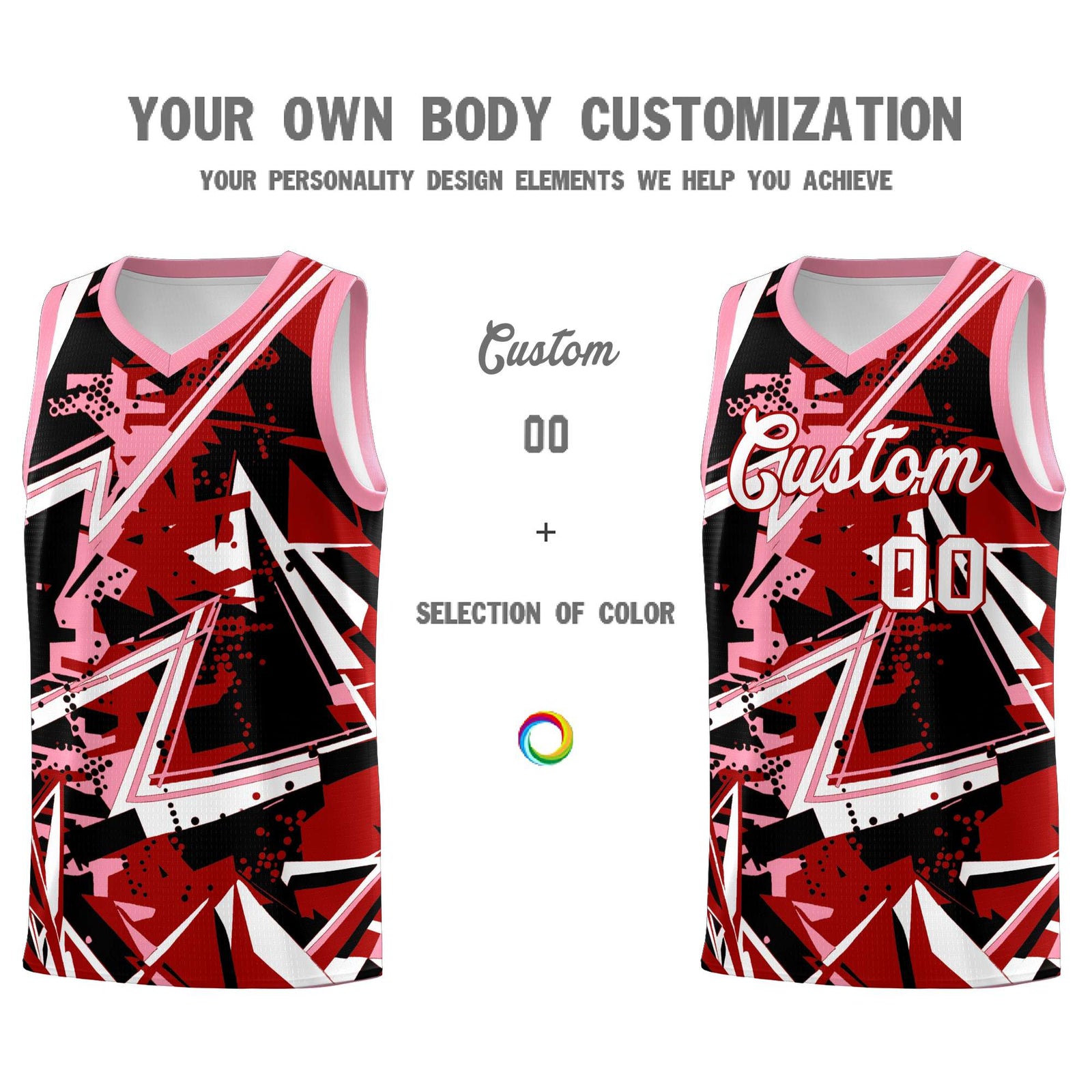 Custom Youth Basketball Jerseys Red Light Pink Abstract Graffiti Personalized Street Style Uniform
