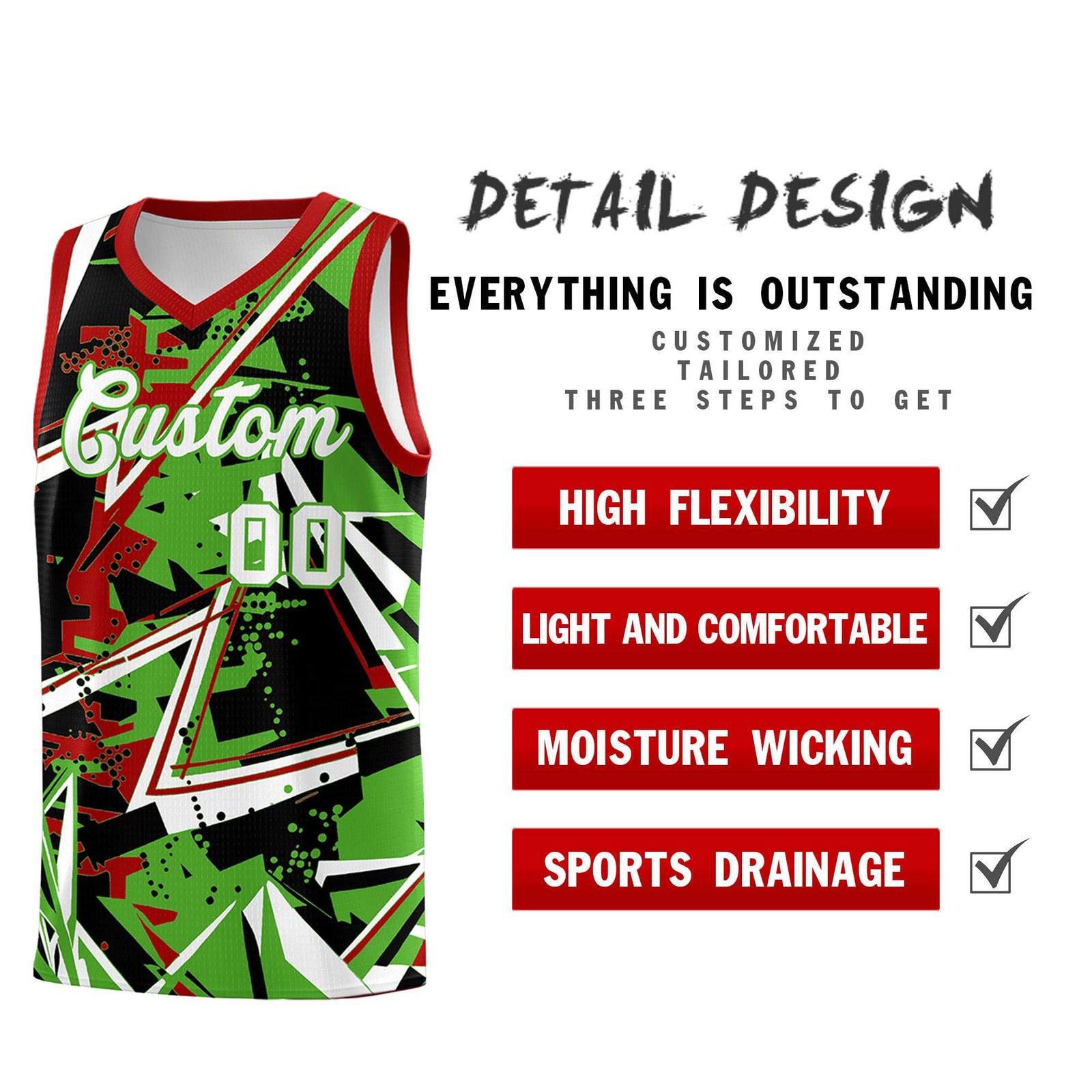 Custom Youth Basketball Jerseys Light Green Red Abstract Graffiti Urban Style Personalized Uniform