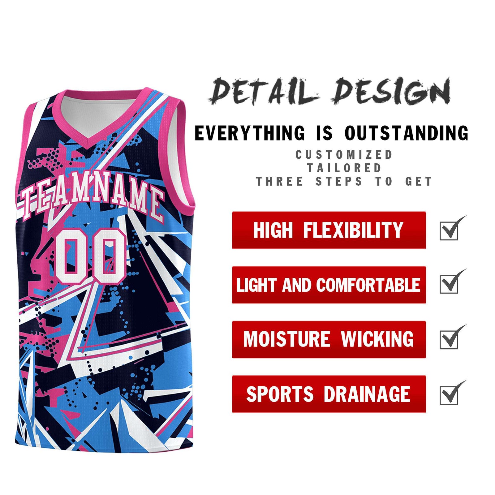 Custom Youth Basketball Jerseys Light Blue Pink Abstract Graffiti Personalized Street Style Uniform