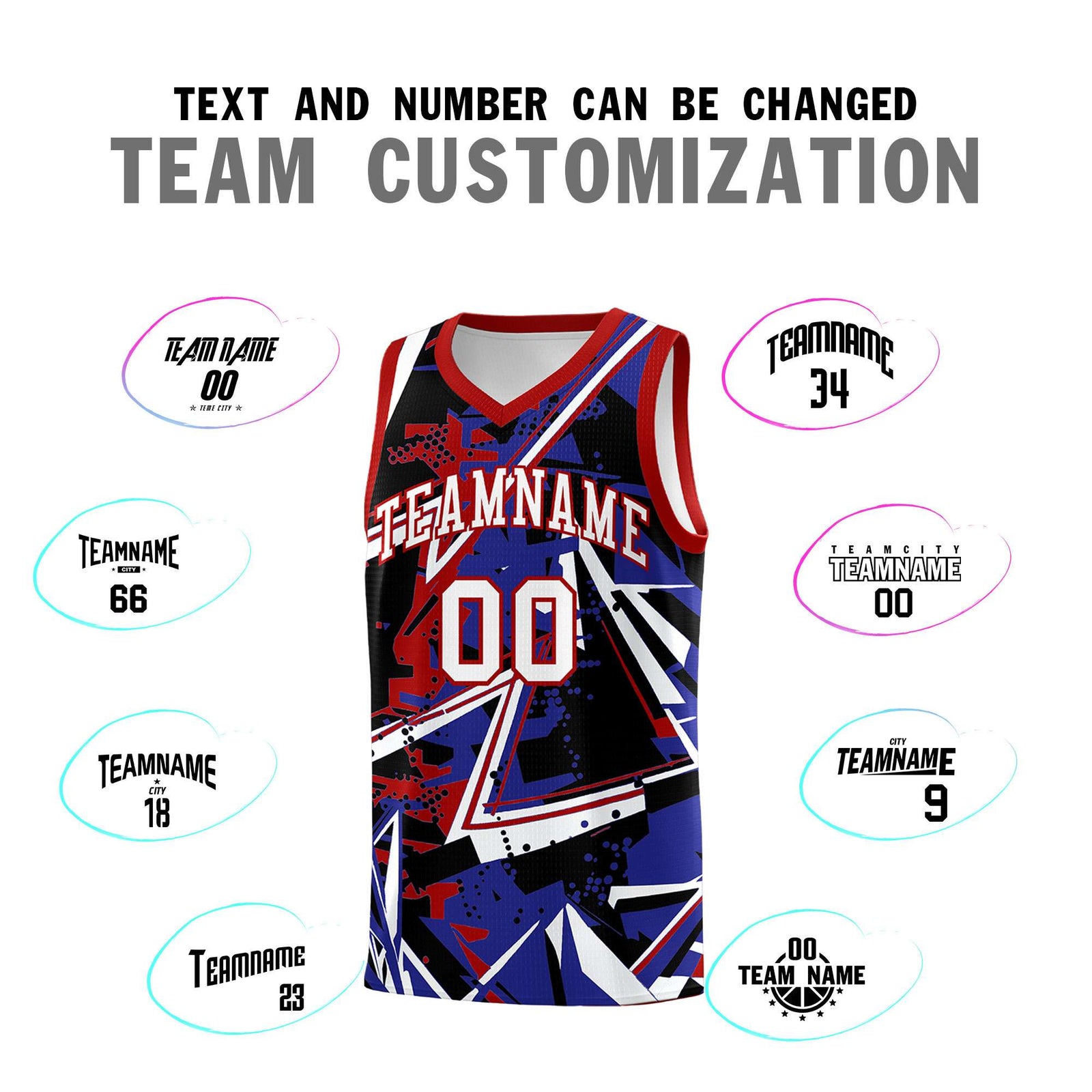 Custom Youth Basketball Jerseys Royal Red Abstract Graffiti Urban Style Personalized Uniform