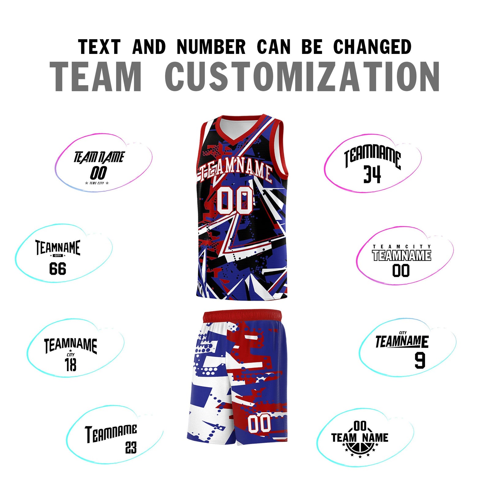 Custom Youth Basketball Jerseys Royal Red Abstract Graffiti Urban Style Personalized Uniform