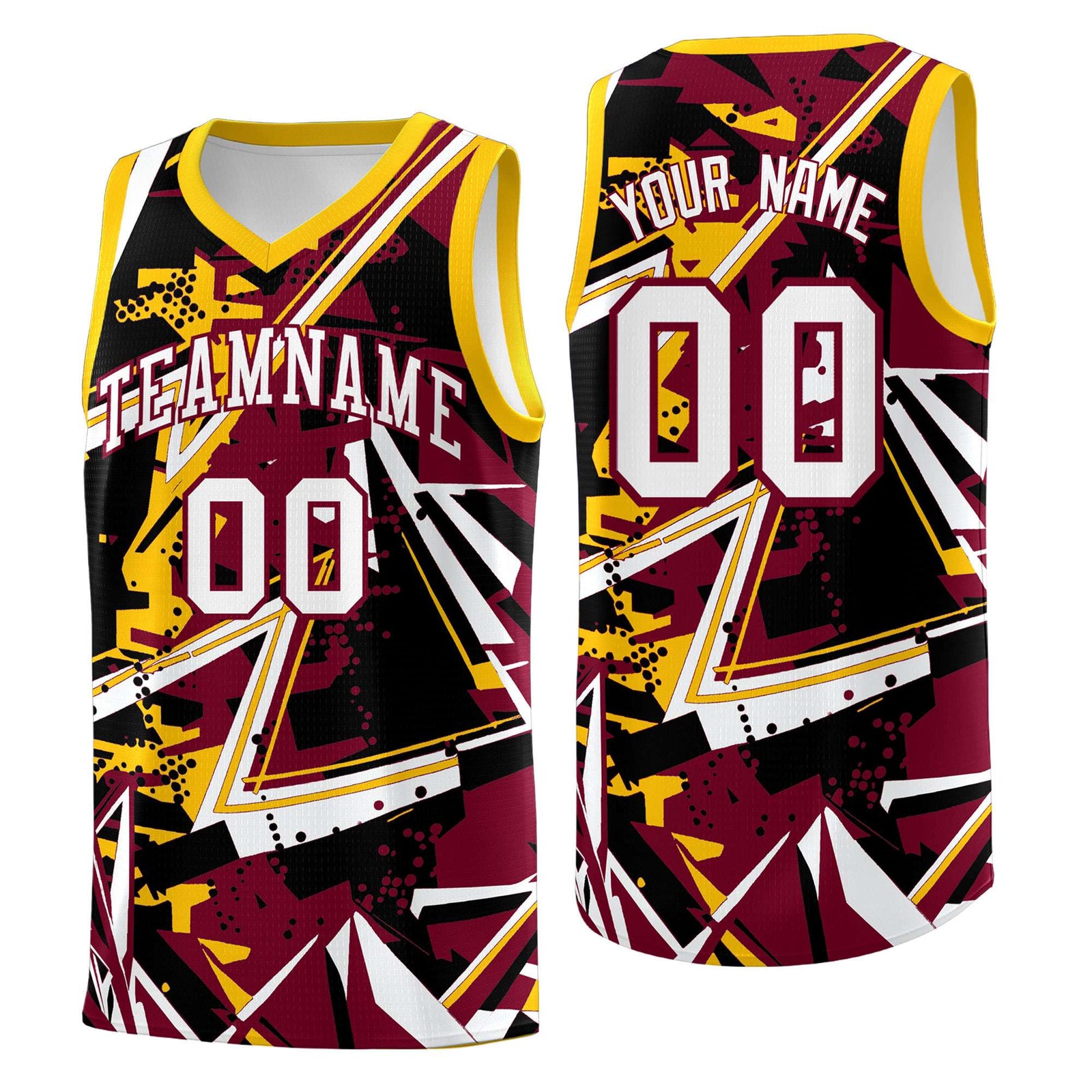 Custom Youth Basketball Jerseys Crimson Yellow Abstract Graffiti Urban Style Personalized Uniform