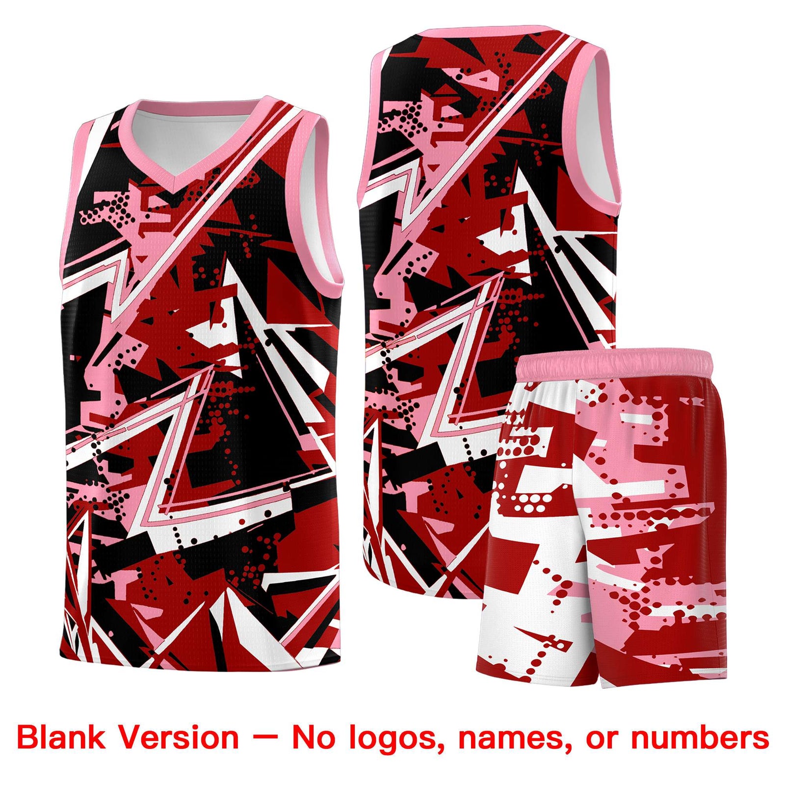 Custom Youth Basketball Jerseys Red Light Pink Abstract Graffiti Personalized Street Style Uniform