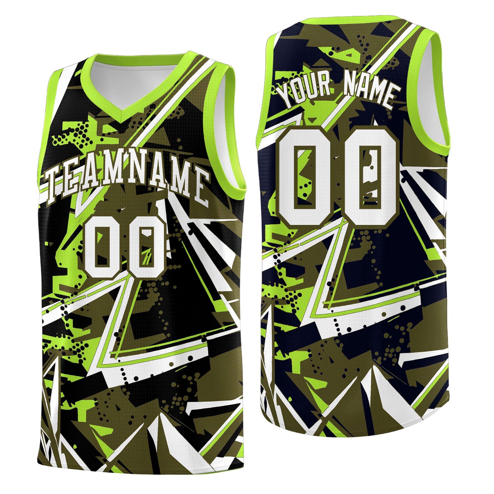 Custom Youth Basketball Jerseys Olive Neon Green Abstract Graffiti Personalized Street Style Uniform
