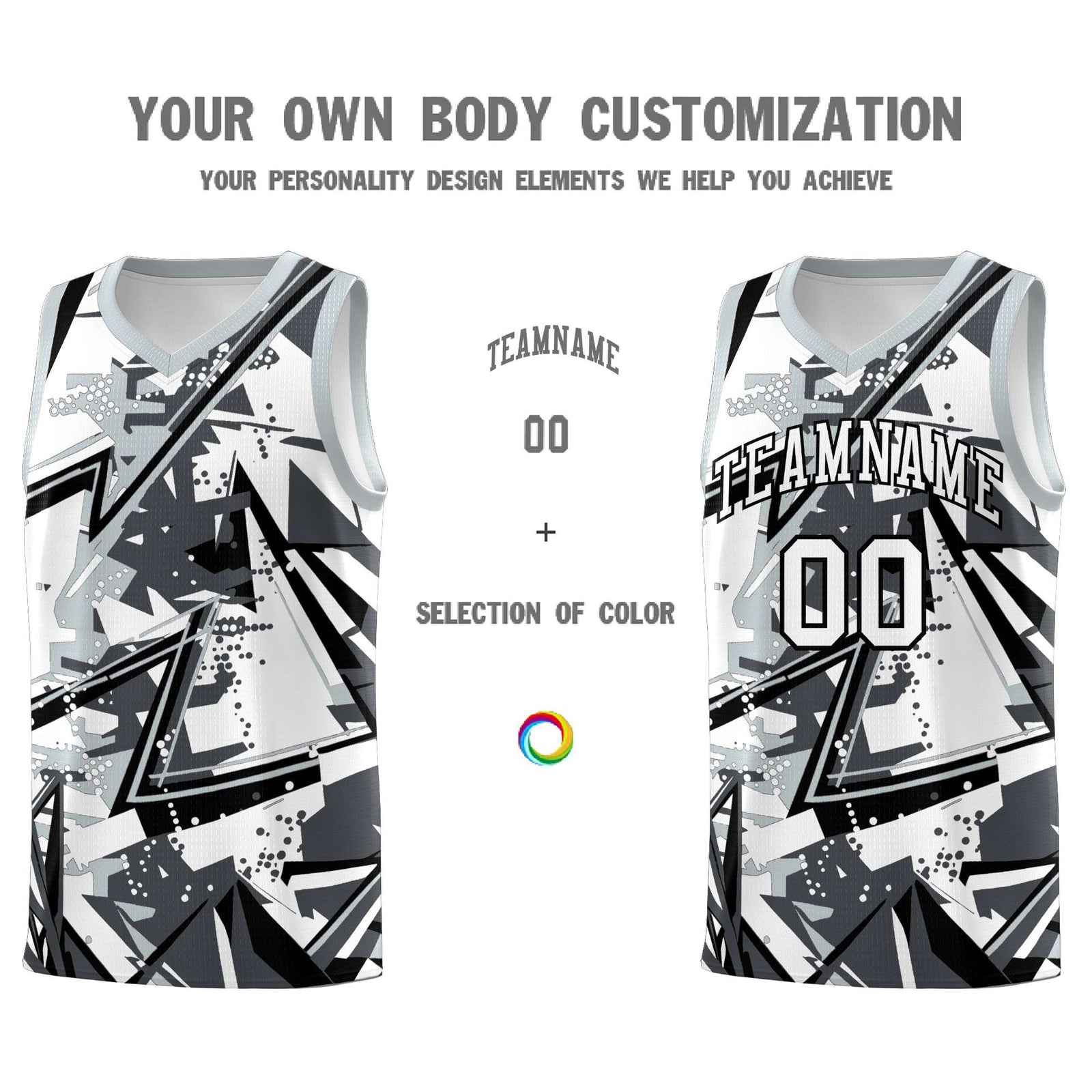 Custom Youth Basketball Jerseys Gray Silver Abstract Graffiti Personalized Team Name & Number