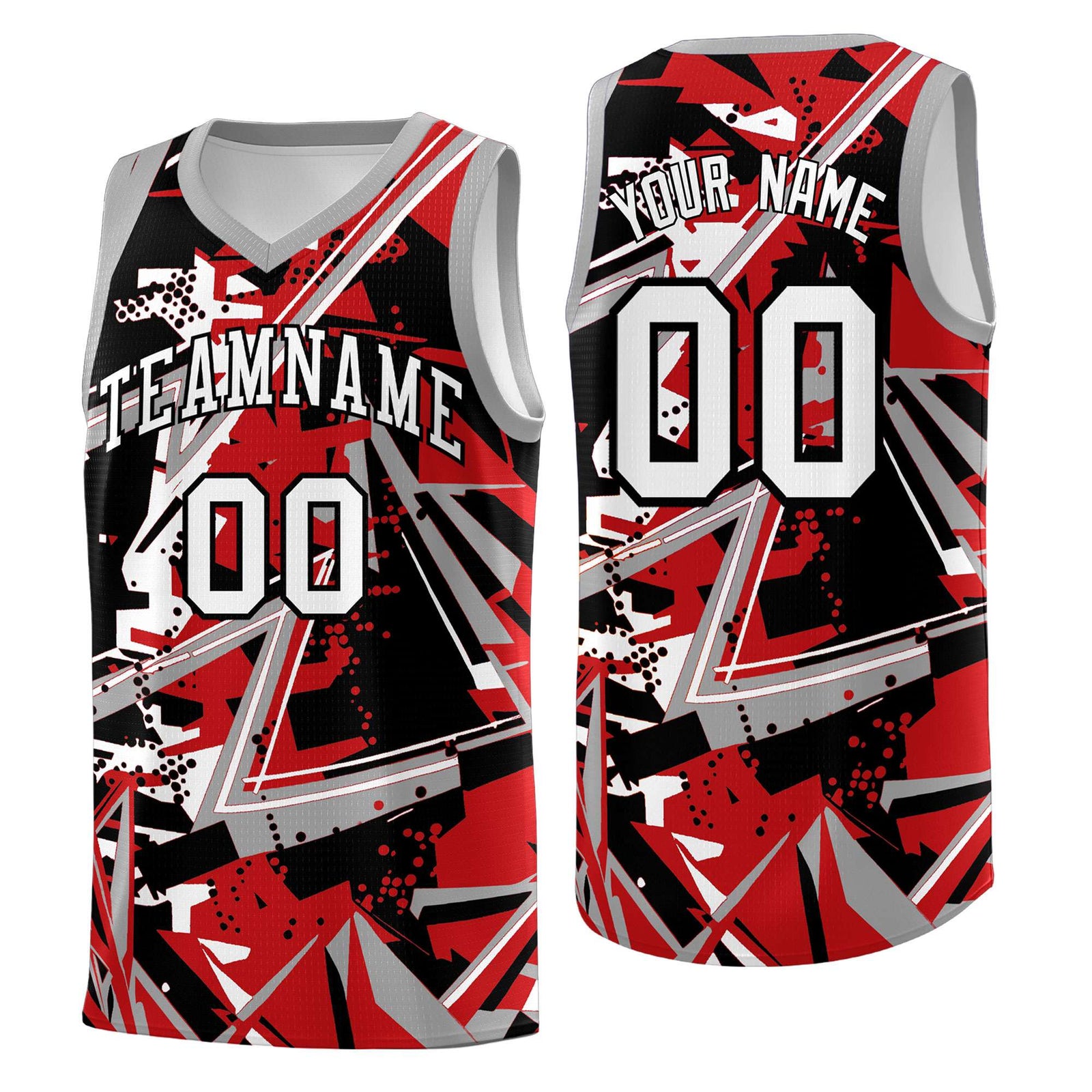 Custom Youth Basketball Jerseys Red Gray Abstract Graffiti Personalized Team Name & Number