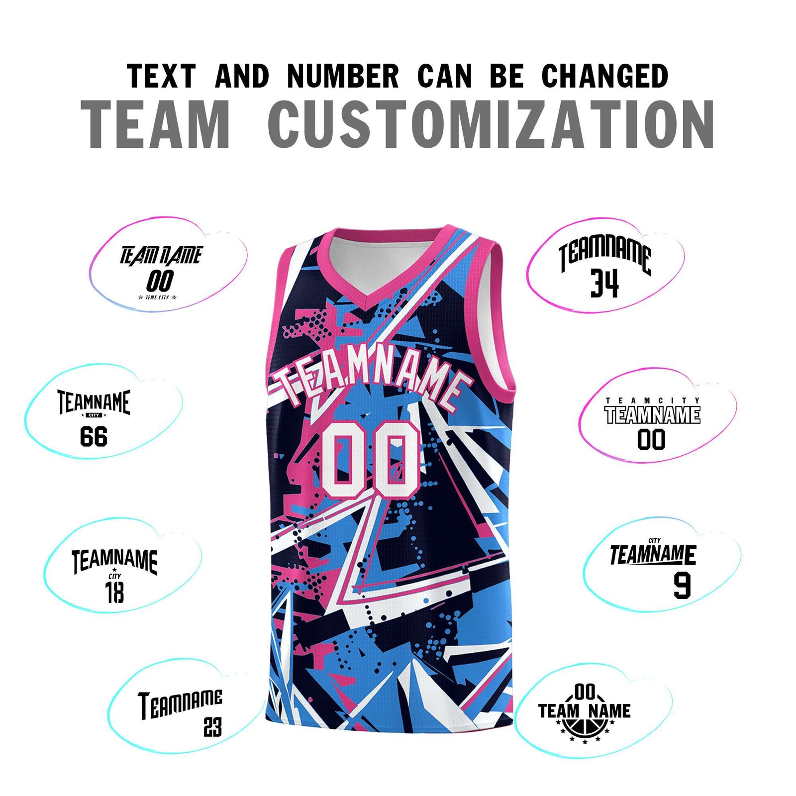 Custom Youth Basketball Jerseys Light Blue Pink Abstract Graffiti Personalized Street Style Uniform
