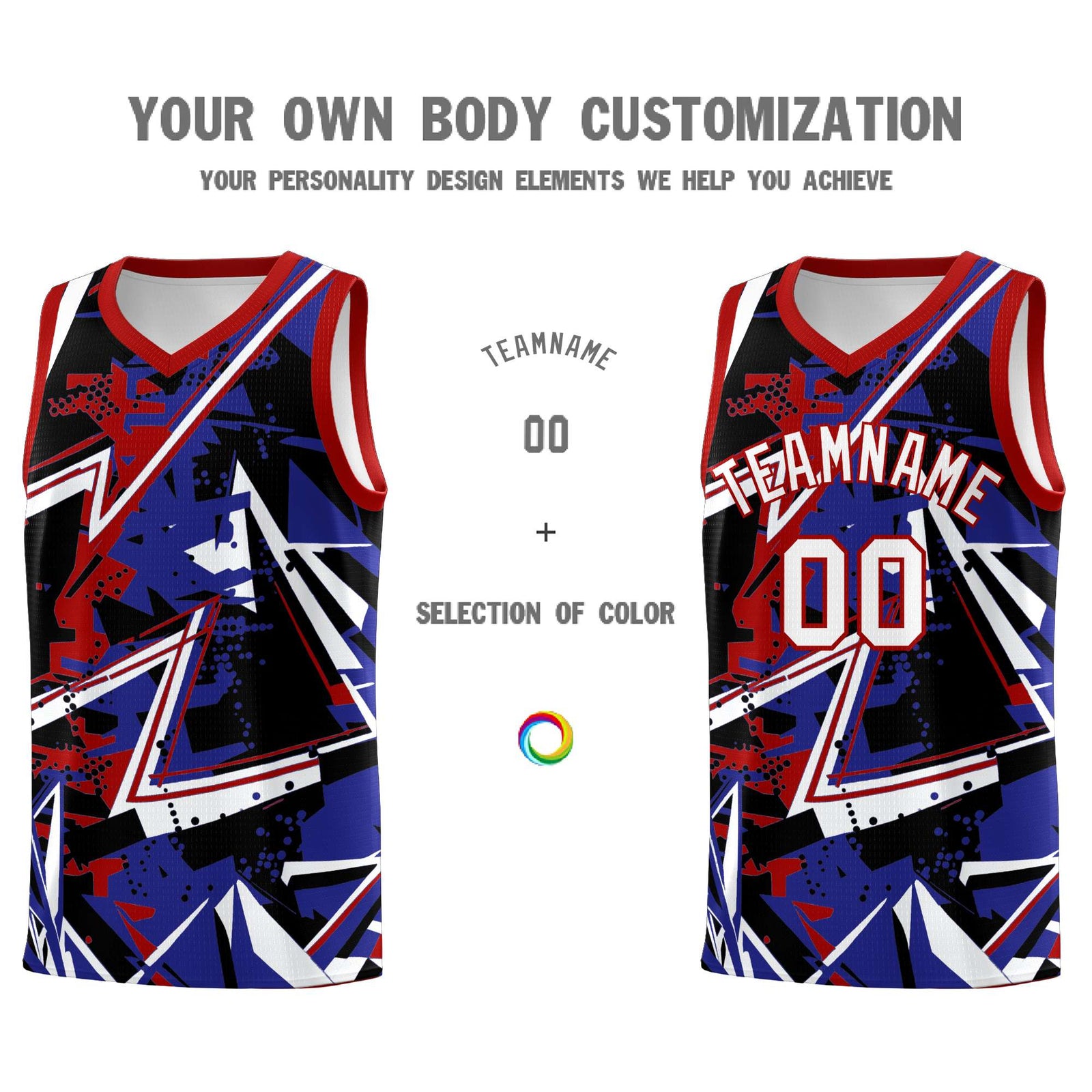 Custom Youth Basketball Jerseys Royal Red Abstract Graffiti Urban Style Personalized Uniform