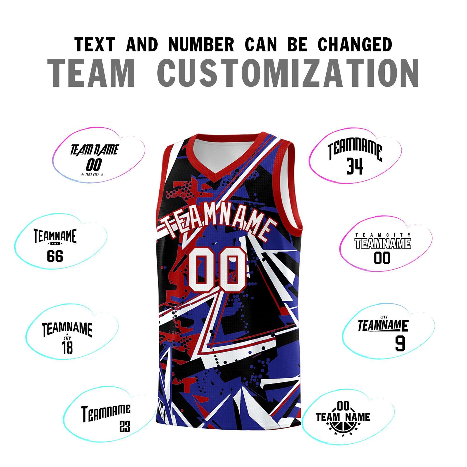 Custom Youth Basketball Jerseys Royal Red Abstract Graffiti Urban Style Personalized Uniform