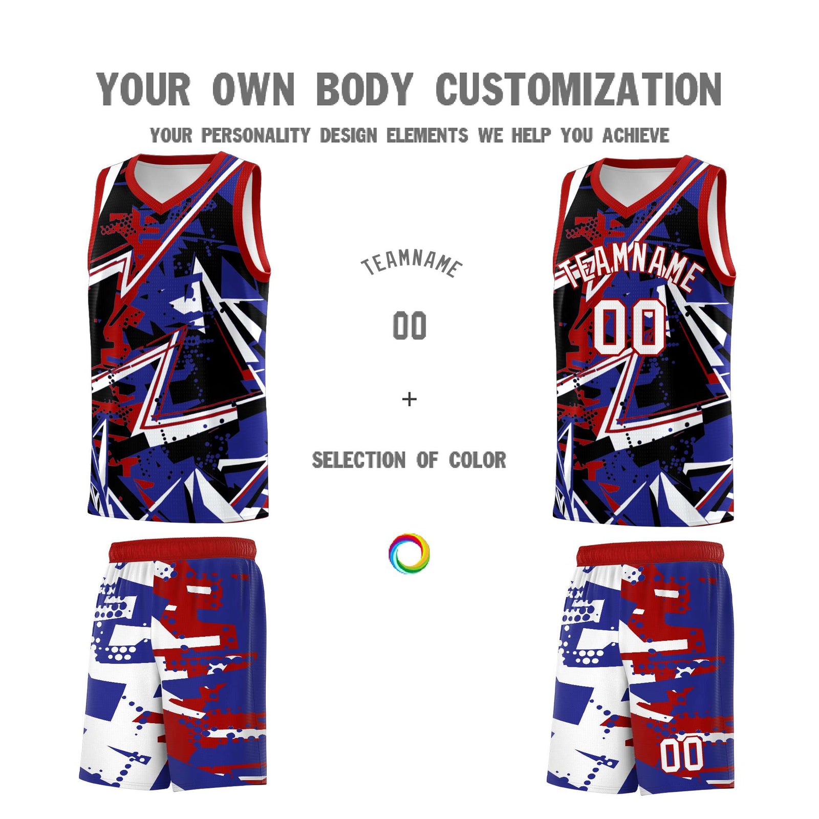 Custom Youth Basketball Jerseys Royal Red Abstract Graffiti Urban Style Personalized Uniform
