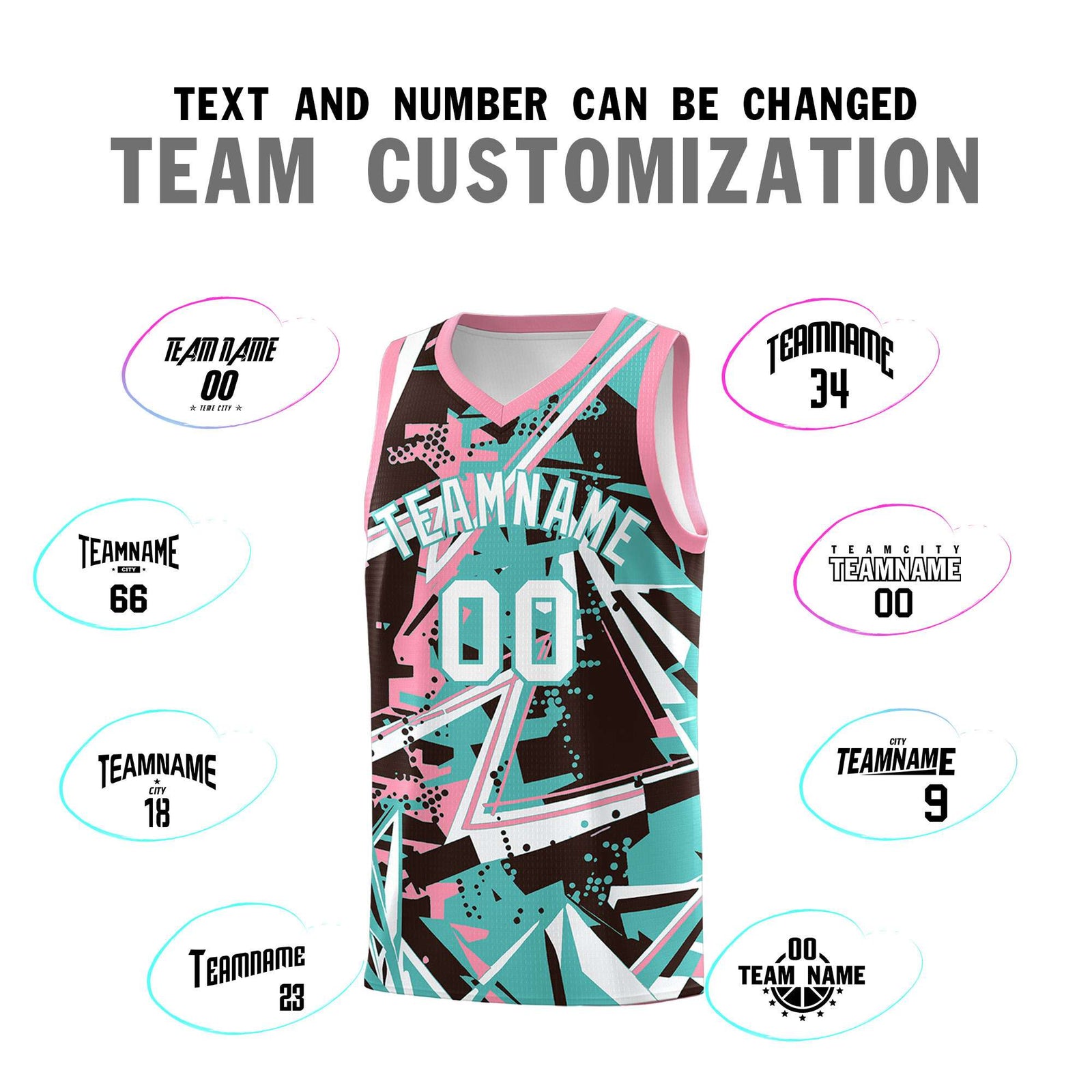 Custom Youth Basketball Jerseys Teal Pink Abstract Graffiti Urban Style Personalized Uniform