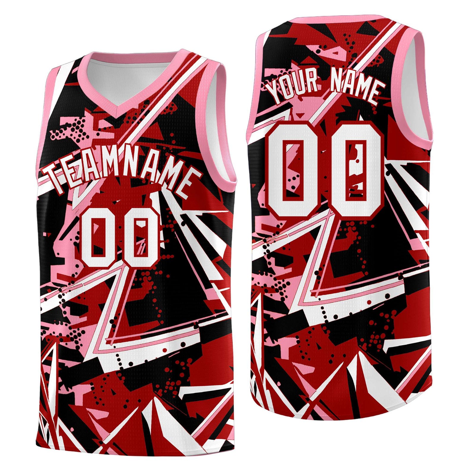 Custom Youth Basketball Jerseys Red Light Pink Abstract Graffiti Personalized Street Style Uniform