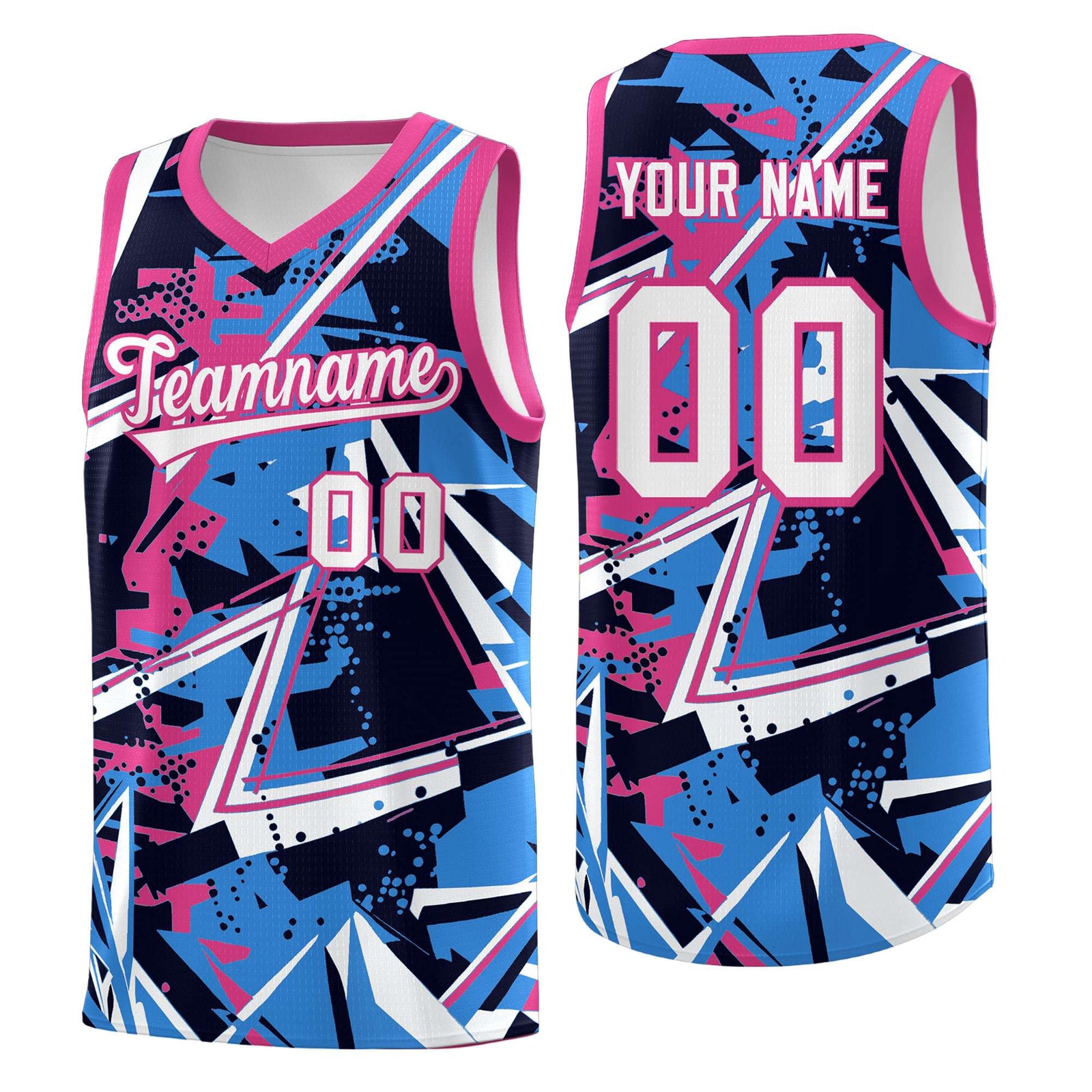 Custom Youth Basketball Jerseys Light Blue Pink Abstract Graffiti Personalized Street Style Uniform