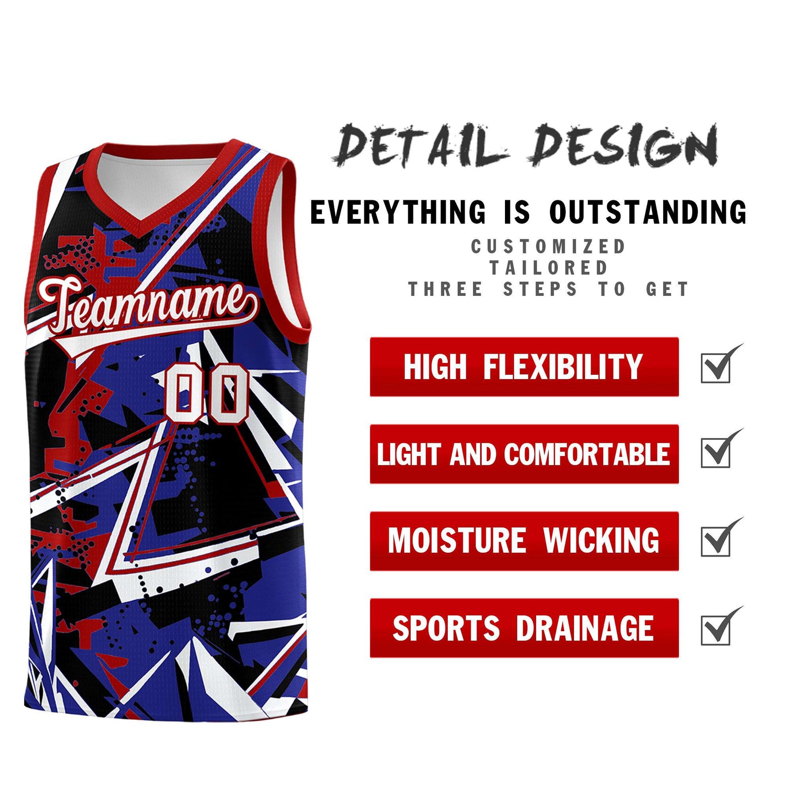 Custom Youth Basketball Jerseys Royal Red Abstract Graffiti Urban Style Personalized Uniform