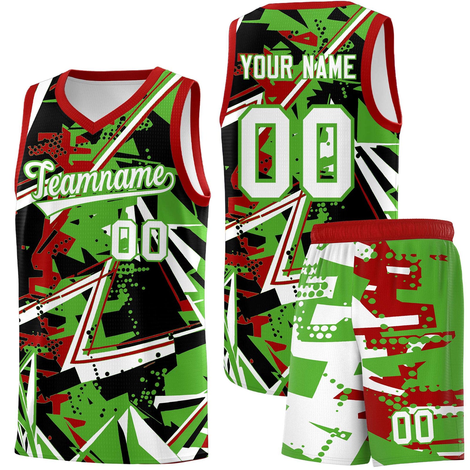 Custom Youth Basketball Jerseys Light Green Red Abstract Graffiti Urban Style Personalized Uniform