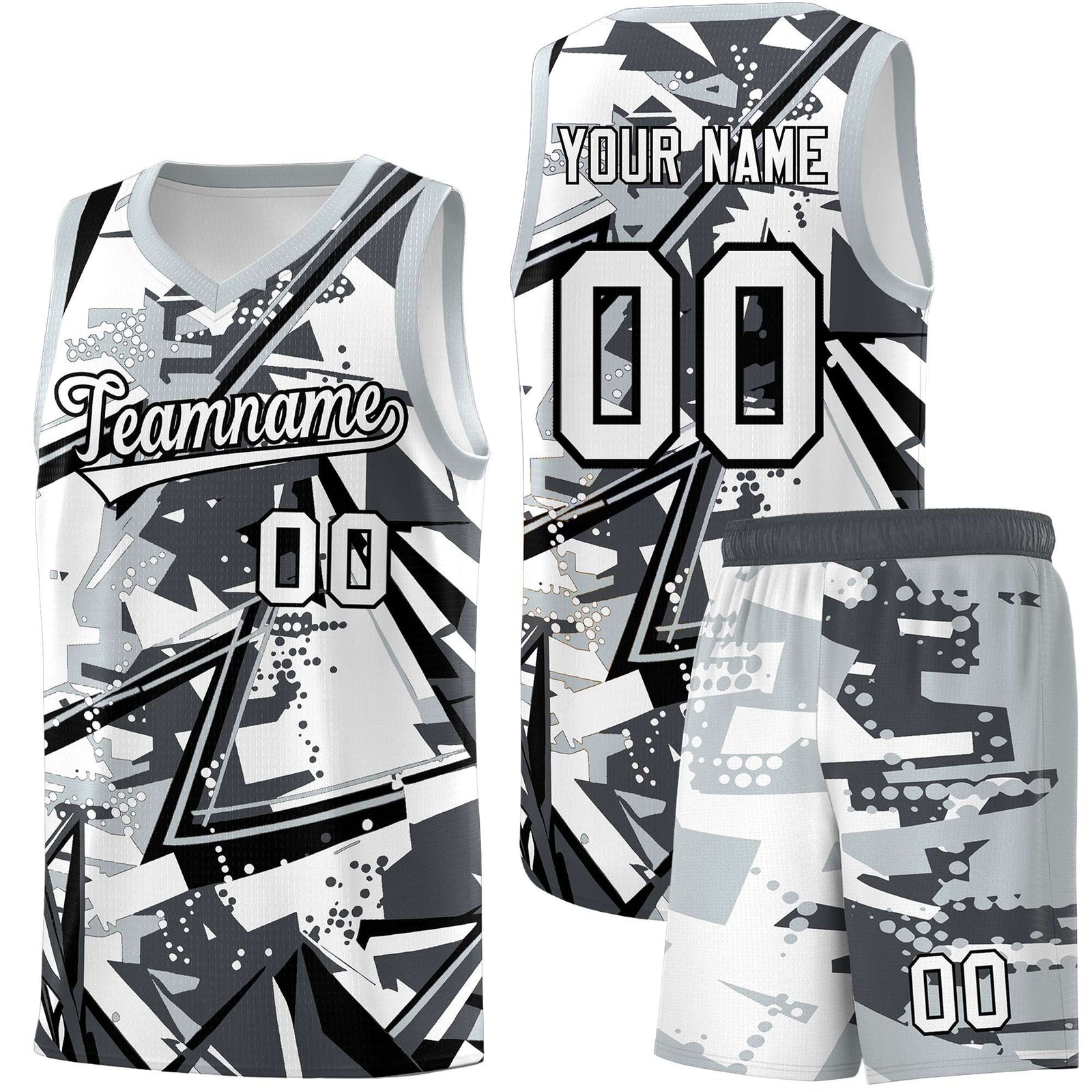Custom Youth Basketball Jerseys Gray Silver Abstract Graffiti Personalized Team Name & Number