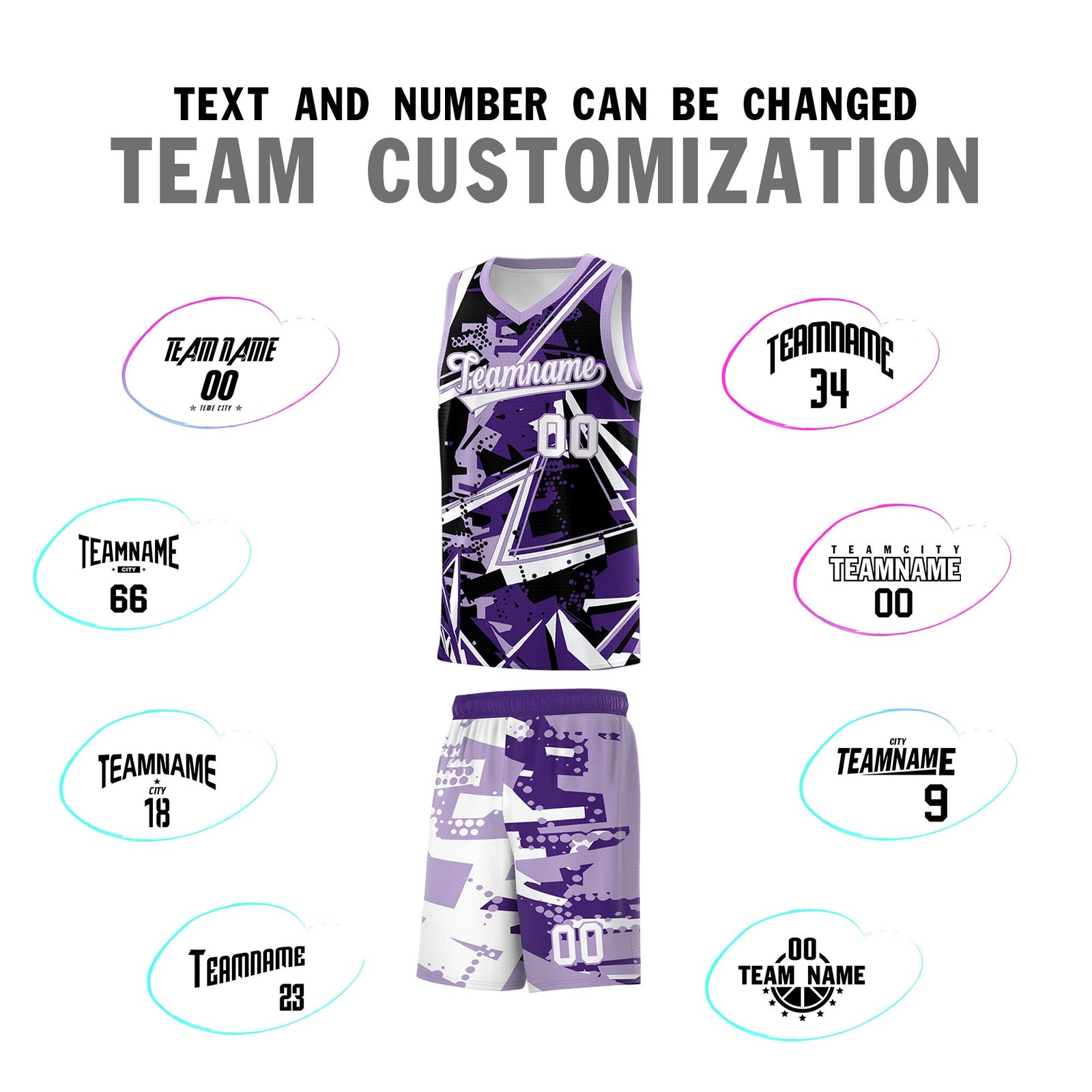 Custom Youth Basketball Jerseys Purple Light Purple Abstract Graffiti Urban Style Personalized Uniform