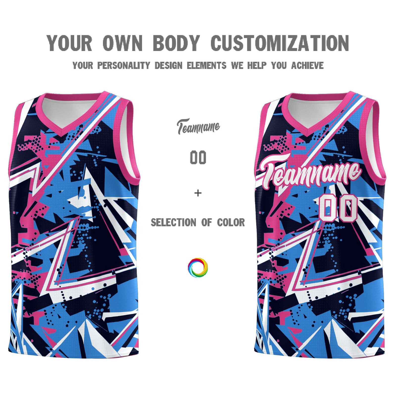 Custom Youth Basketball Jerseys Light Blue Pink Abstract Graffiti Personalized Street Style Uniform