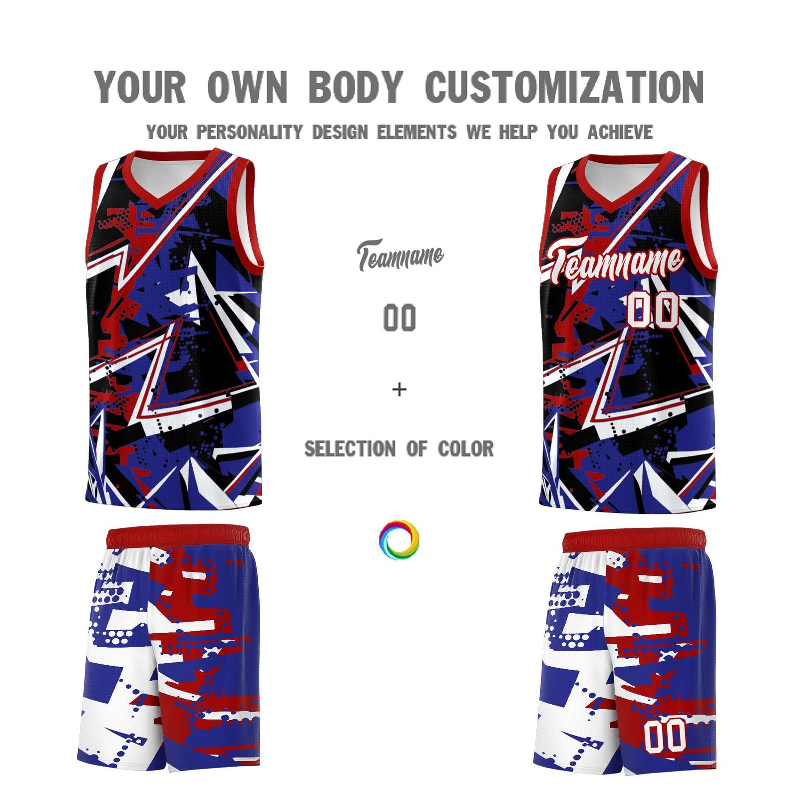 Custom Youth Basketball Jerseys Royal Red Abstract Graffiti Urban Style Personalized Uniform