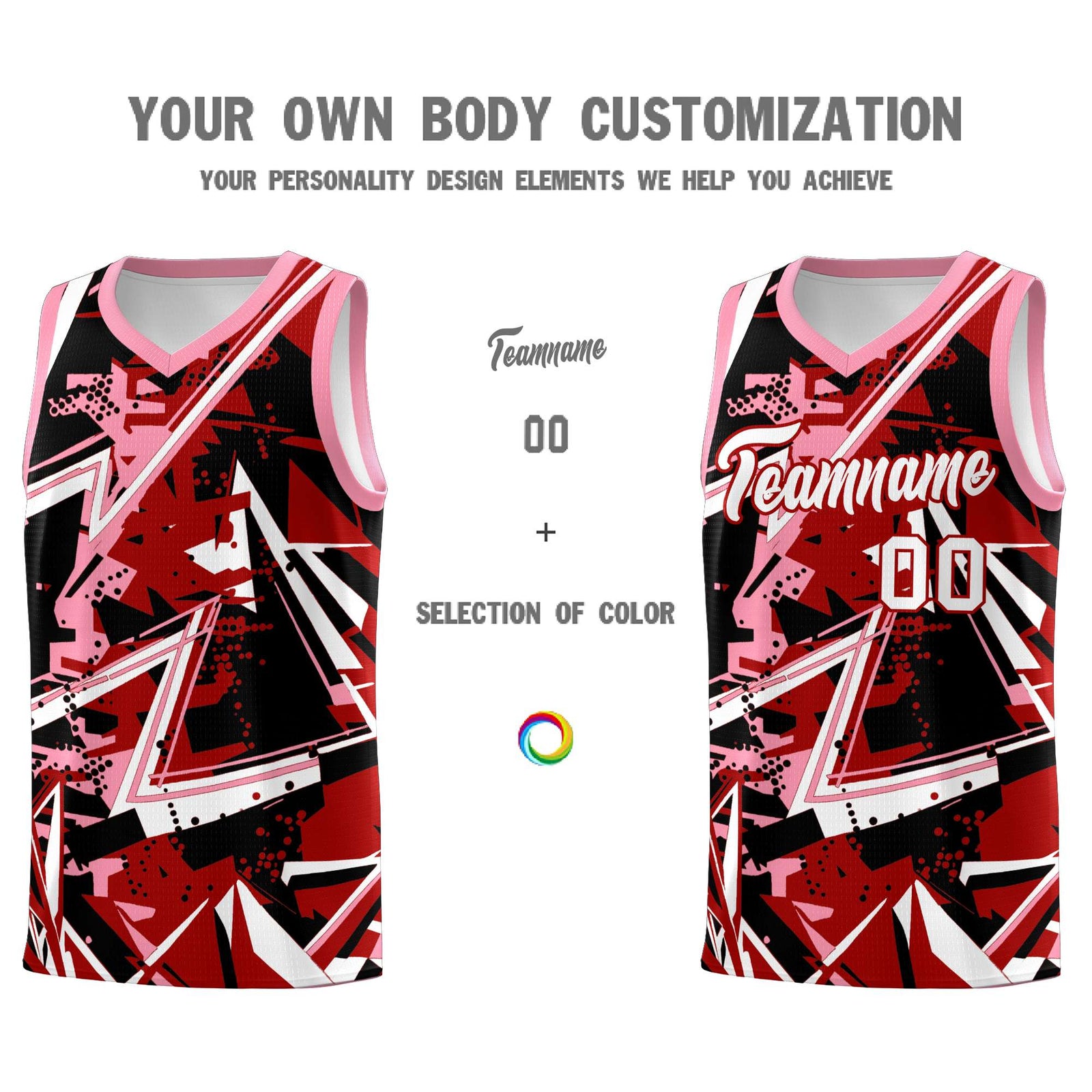 Custom Youth Basketball Jerseys Red Light Pink Abstract Graffiti Personalized Street Style Uniform