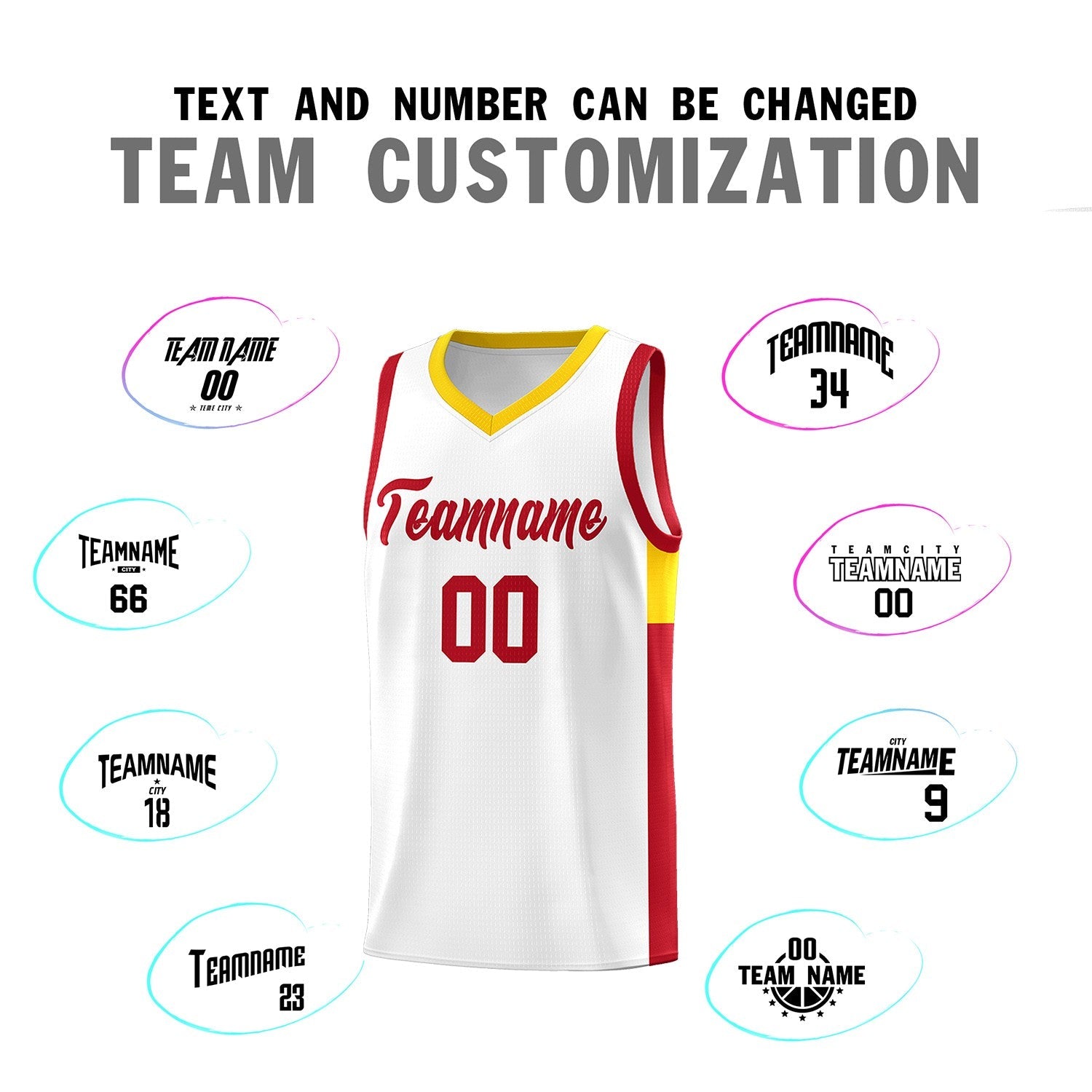 Custom White Red Side Two-Tone Classic Sports Uniform Basketball Jersey
