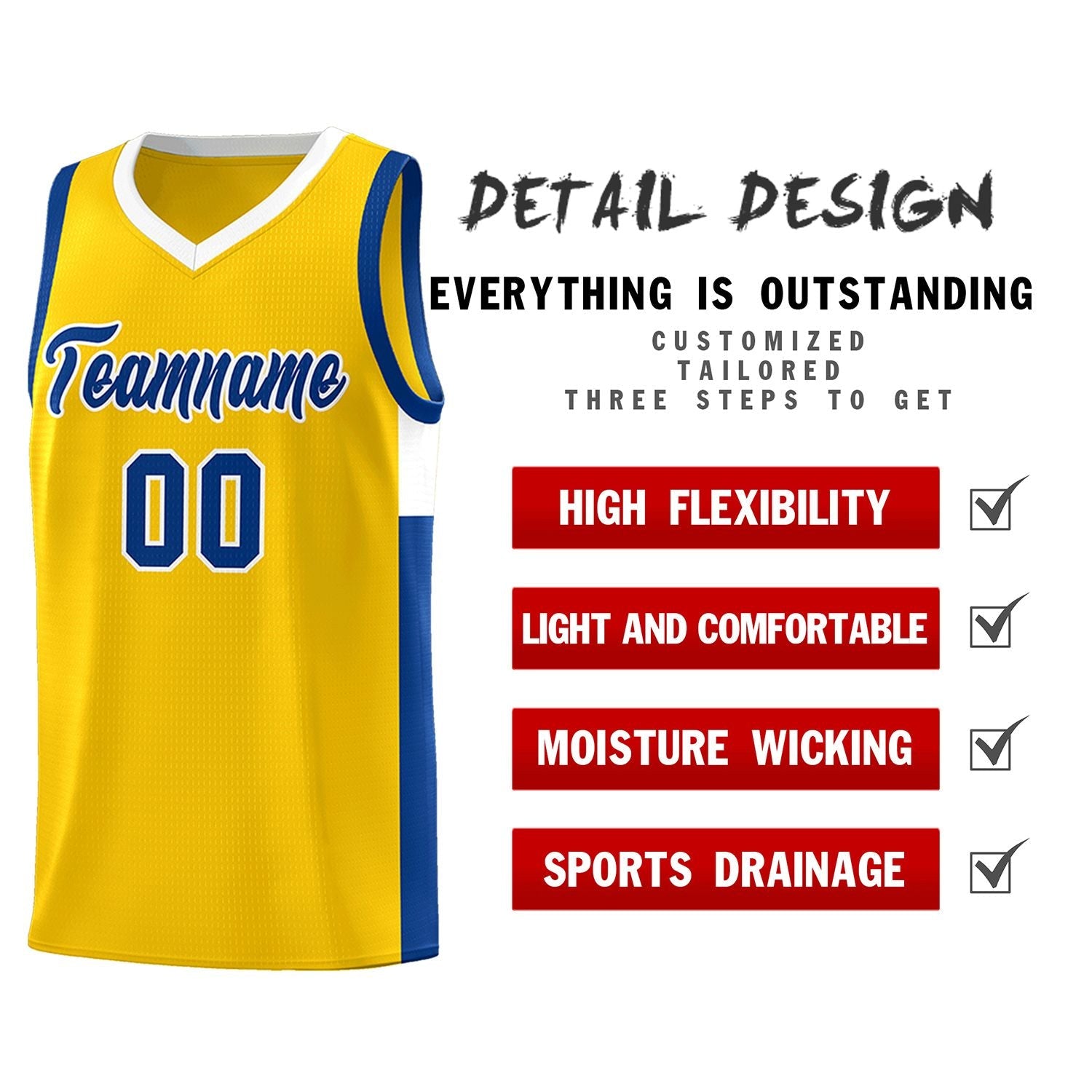 Custom Gold Royal-White Side Two-Tone Classic Sports Uniform Basketball Jersey