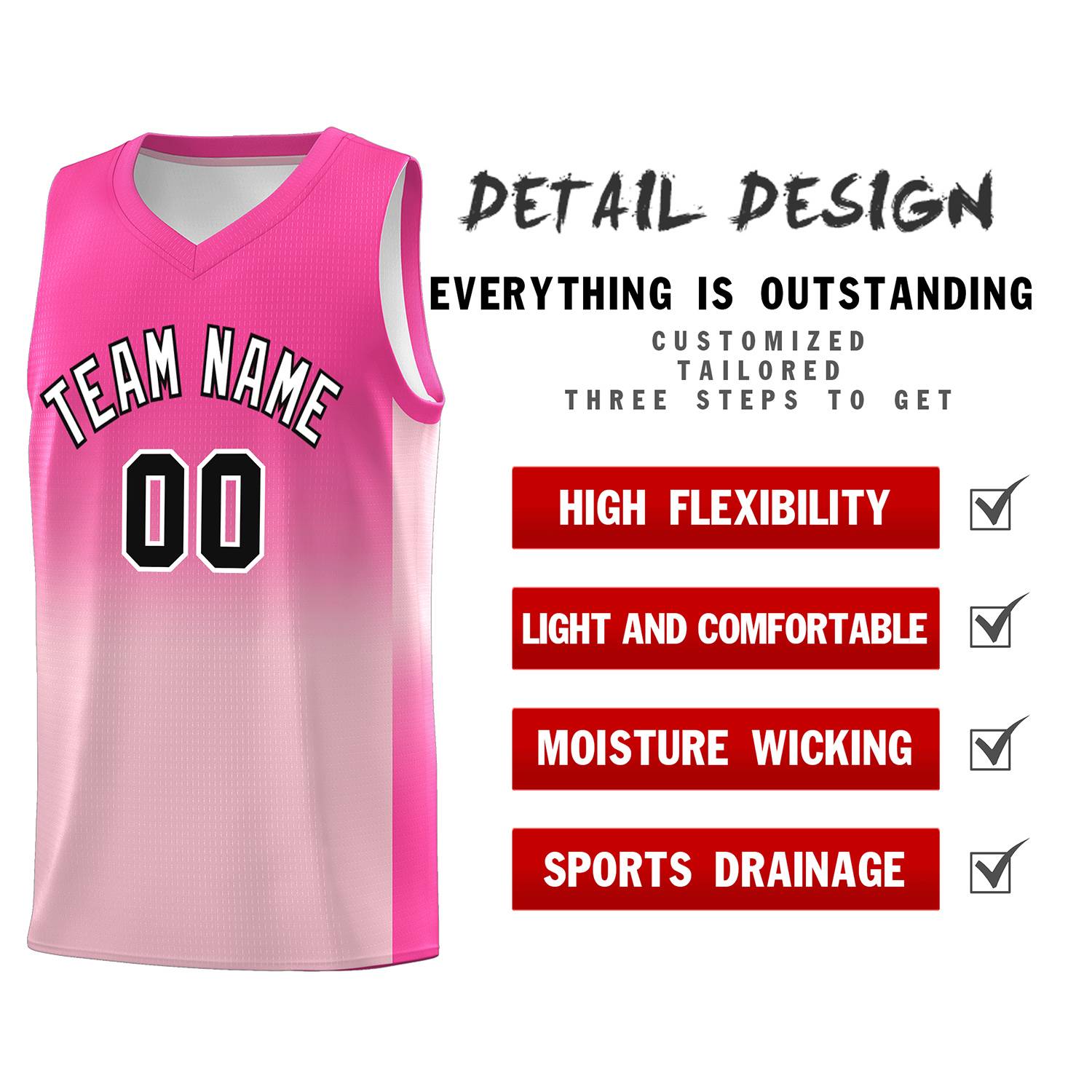 Custom Pink Light Pink Gradient Fashion Sets Sports Uniform Basketball Jersey