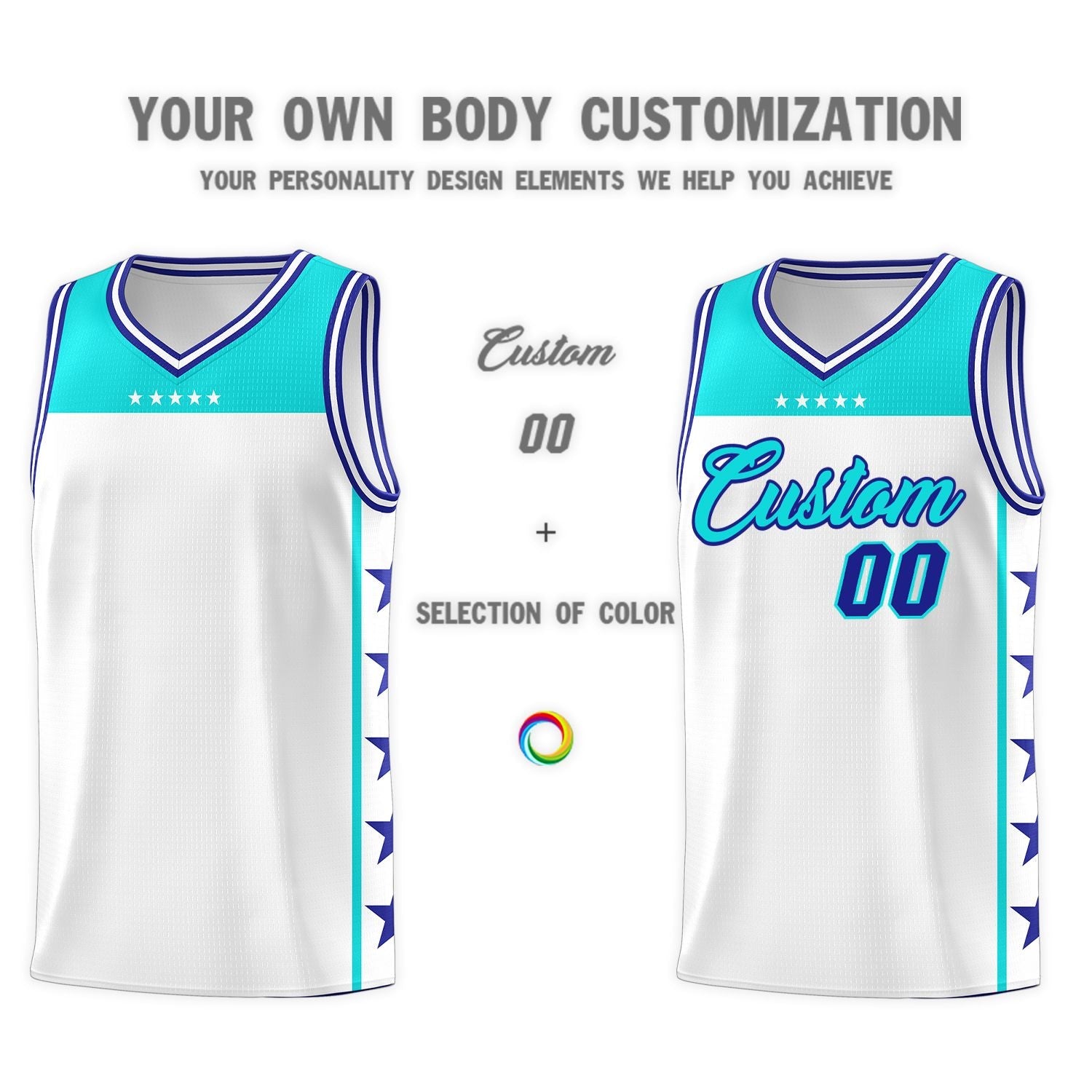 Custom White Sky Blue Color Block Sets Sports Uniform Basketball Jersey