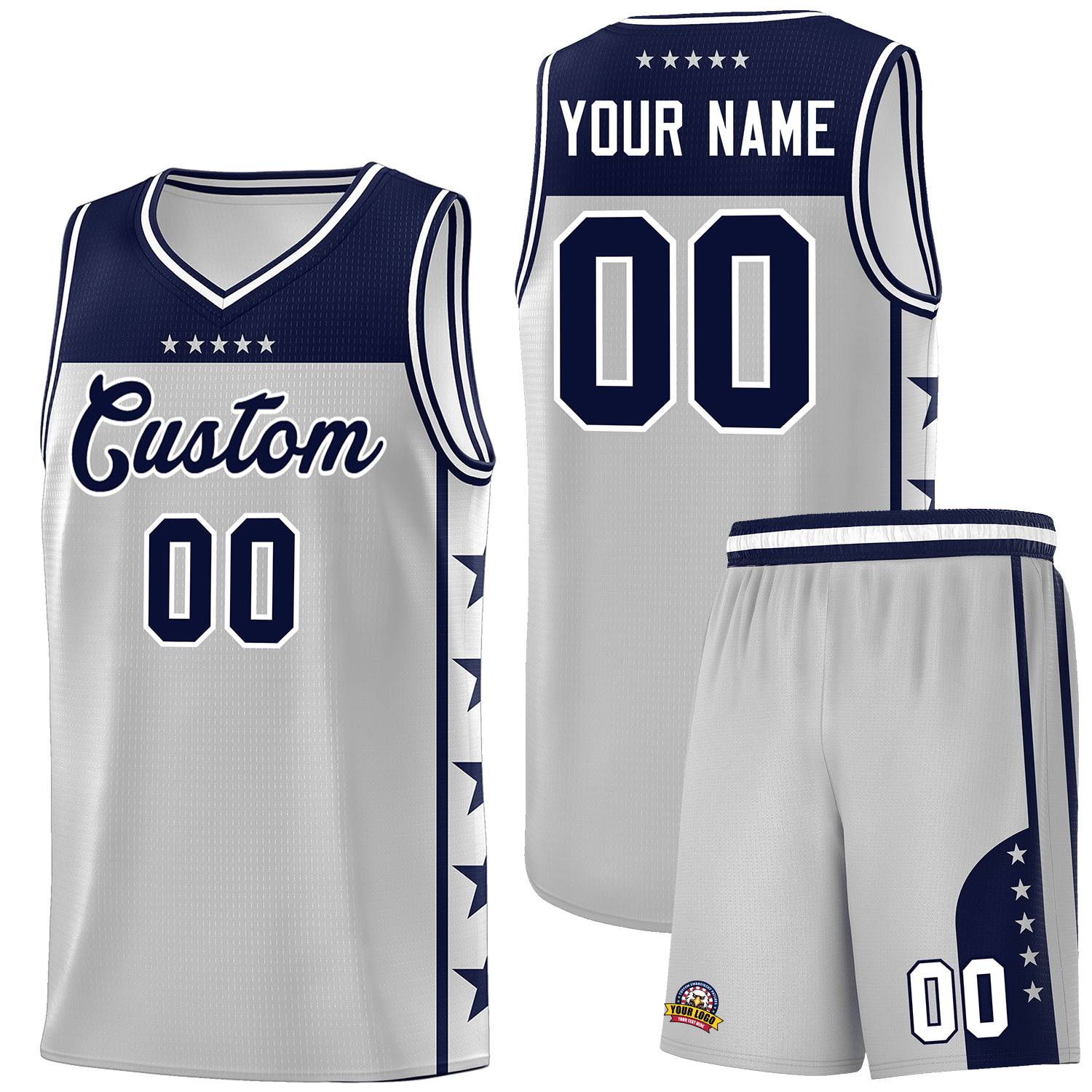 Custom Gray Navy Color Block Sets Sports Uniform Basketball Jersey