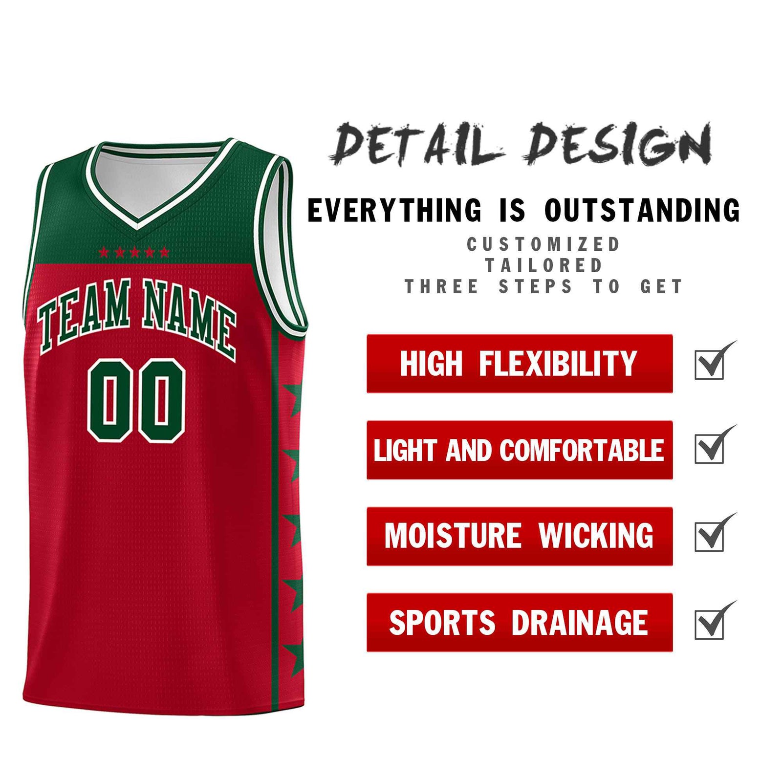 Custom Red Kelly Green Color Block Sets Sports Uniform Basketball Jersey
