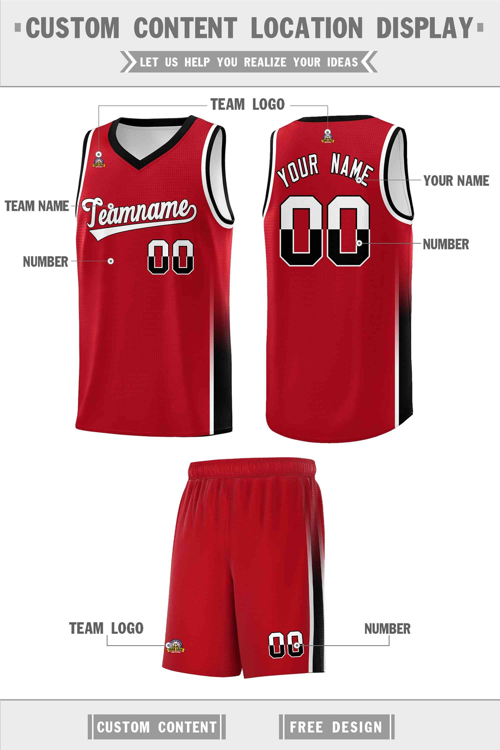 Custom Red White-Black Personalized Two Tone Font Sports Uniform Basketball Jersey