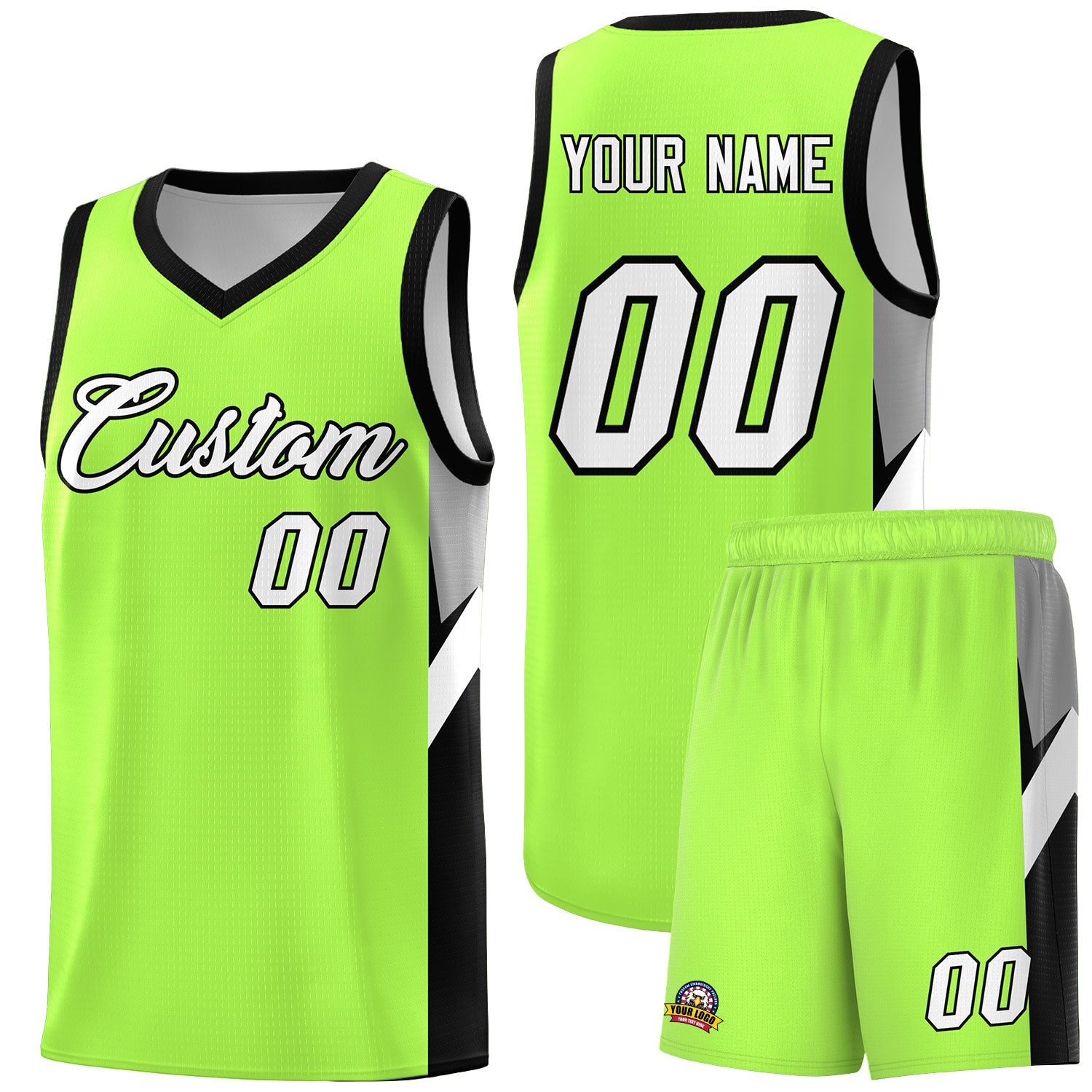 Custom Fluorescent Green Black Side Design Sets Sports Uniform Basketball Jersey