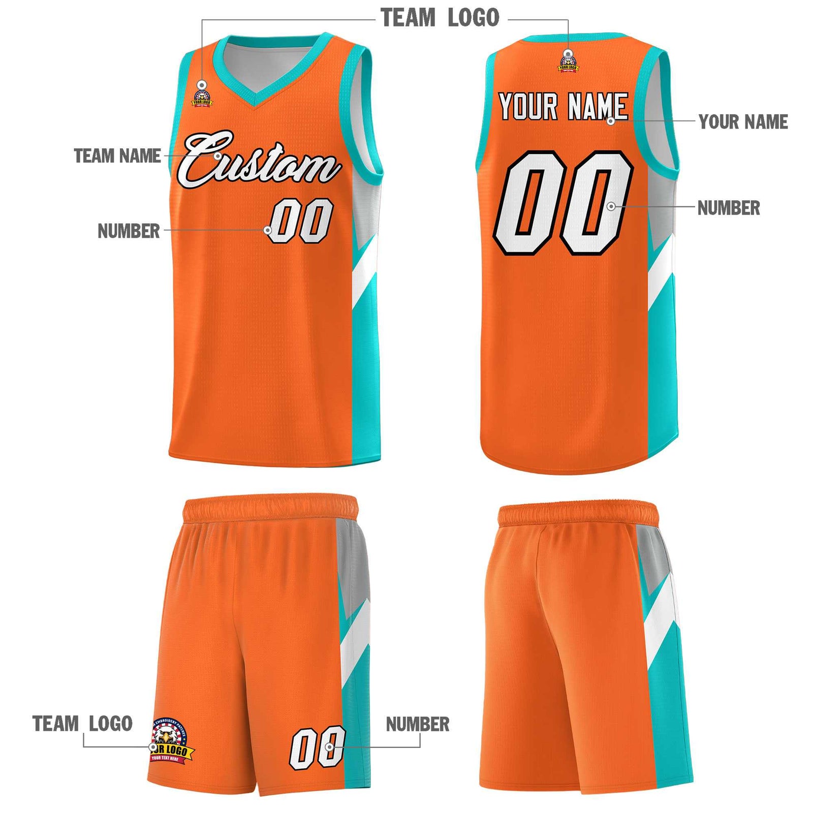 Custom Orange Aqua Side Design Sets Sports Uniform Basketball Jersey