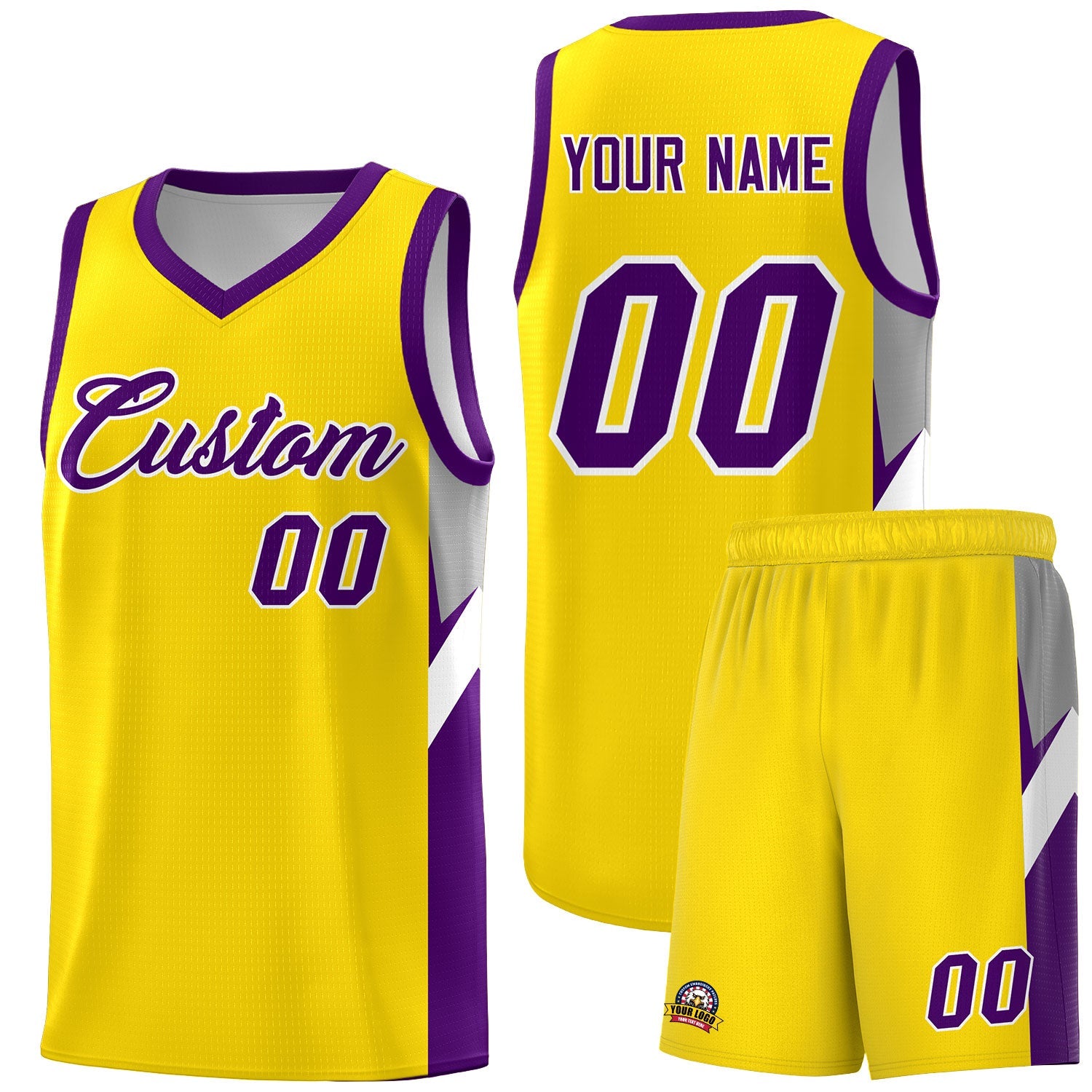 Custom Gold Purple Side Design Sets Sports Uniform Basketball Jersey