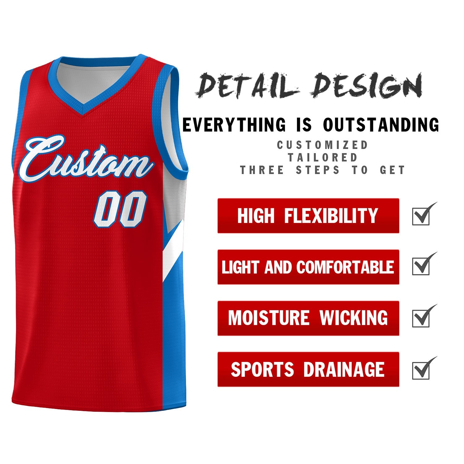 Custom Red Royal Side Design Sets Sports Uniform Basketball Jersey