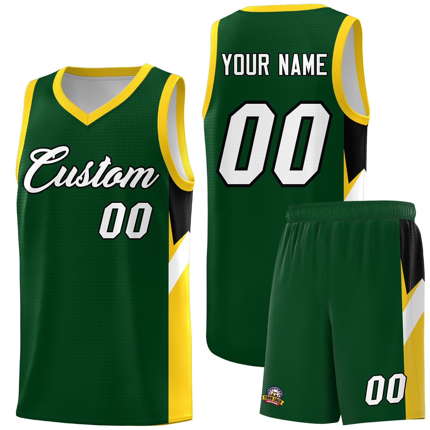 Custom Hunter Green Gold Side Design Sets Sports Uniform Basketball Jersey