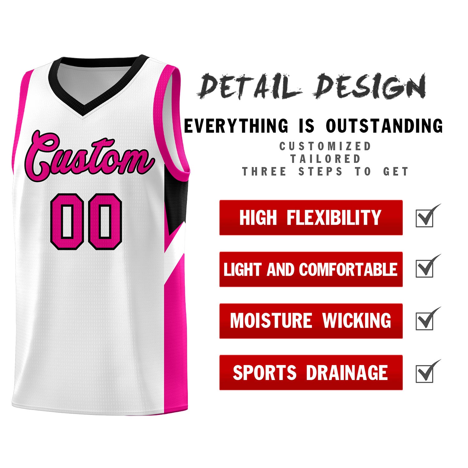 Custom White Black Side Design Sets Sports Uniform Basketball Jersey