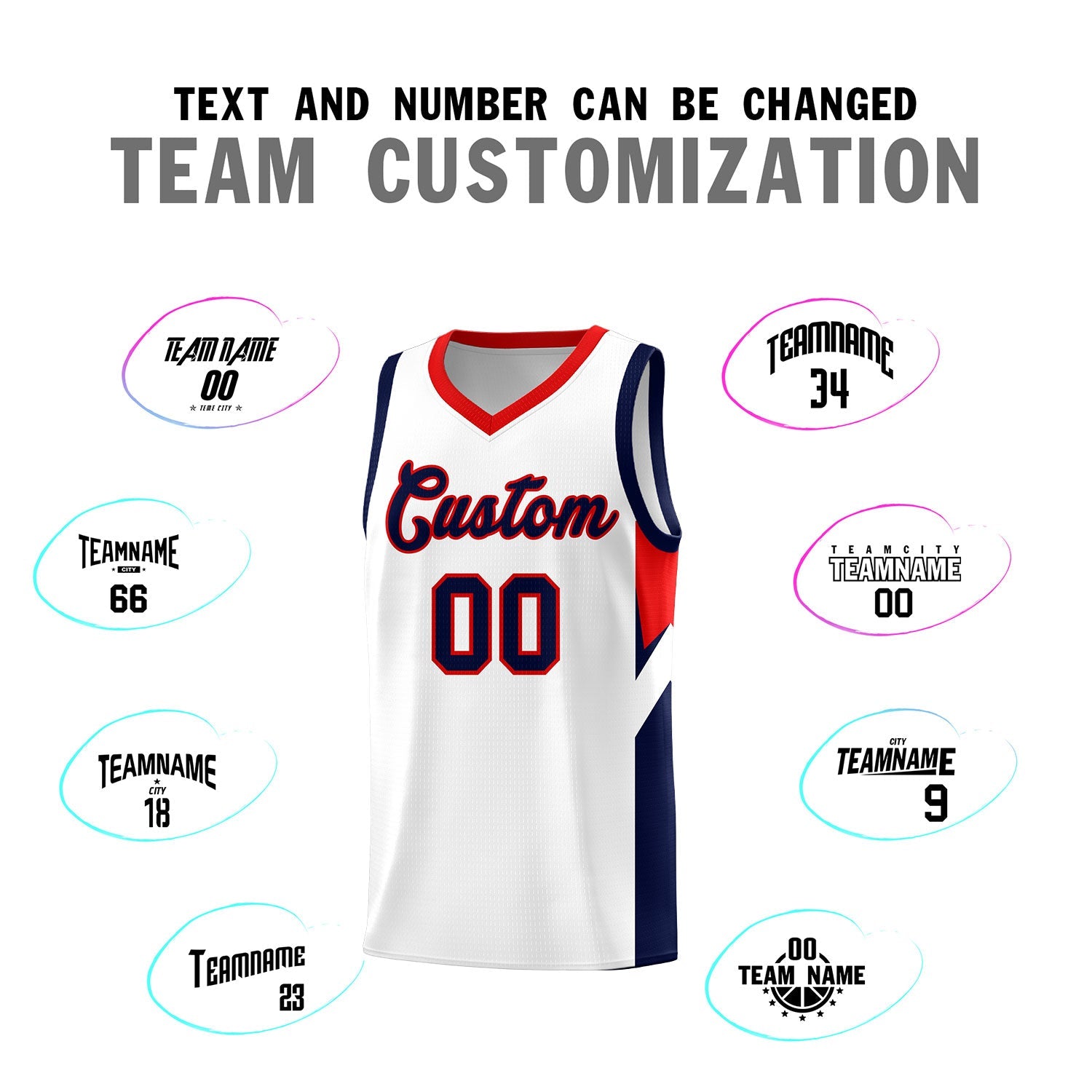 Custom White Red Side Design Sets Sports Uniform Basketball Jersey