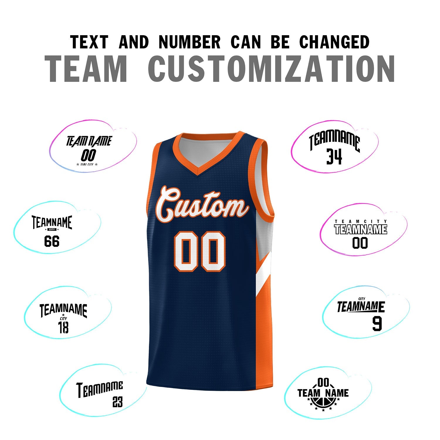 Custom Navy Orange Side Design Sets Sports Uniform Basketball Jersey