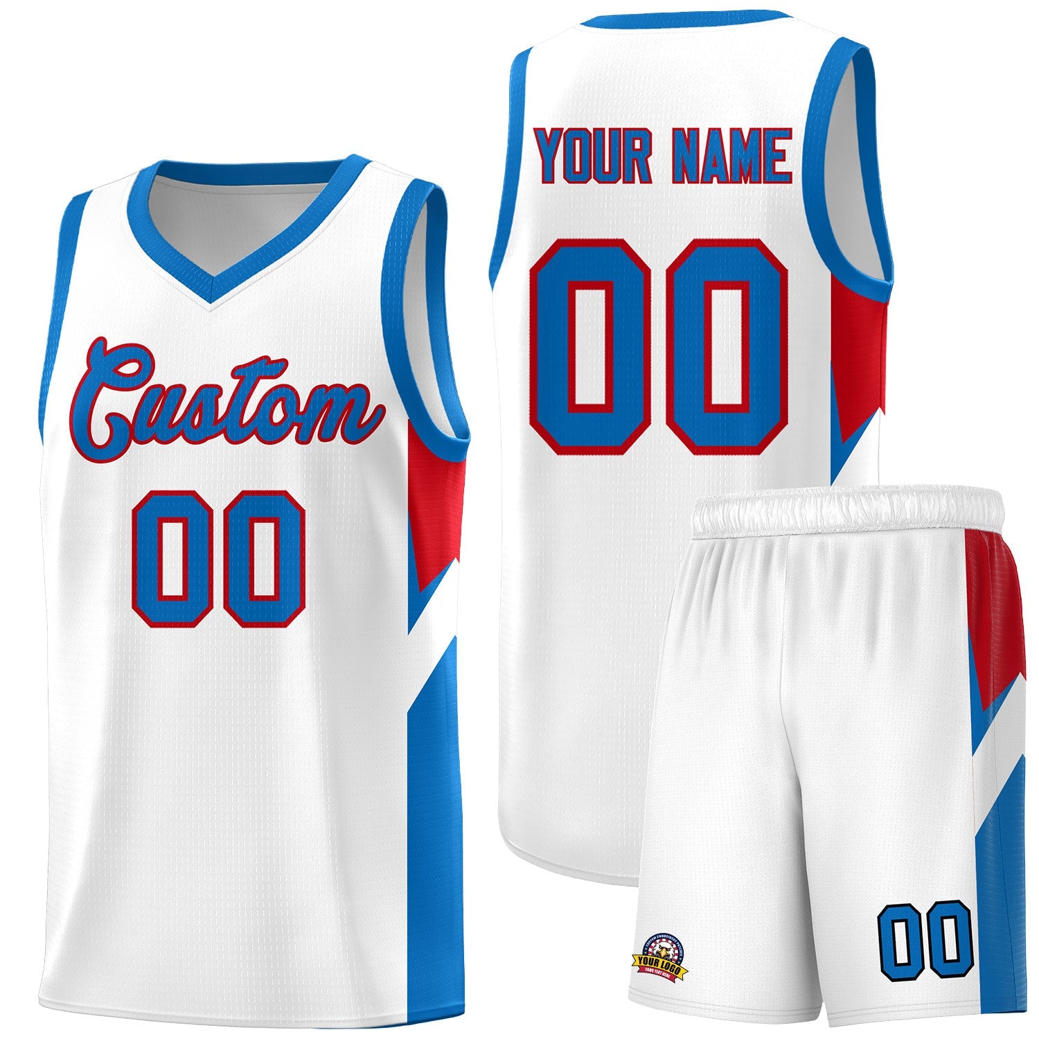Custom White Royal Side Design Sets Sports Uniform Basketball Jersey