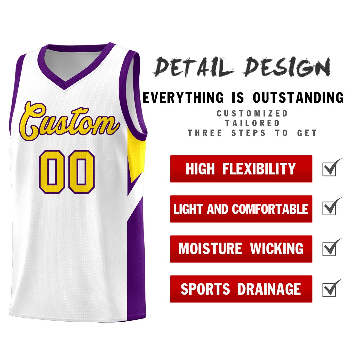 Custom White Purple Side Design Sets Sports Uniform Basketball Jersey
