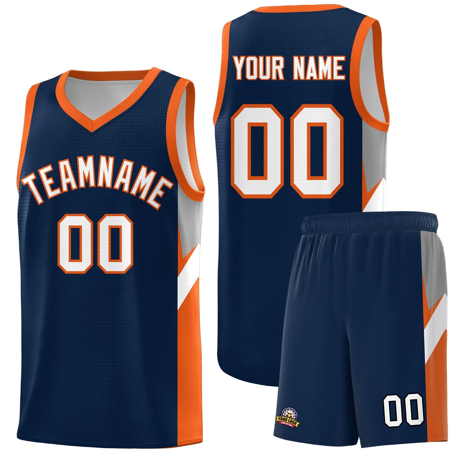 Custom Navy Orange Side Design Sets Sports Uniform Basketball Jersey