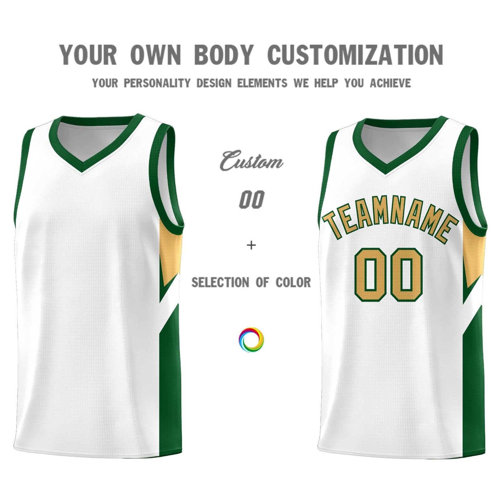 Custom White Green Side Design Sets Sports Uniform Basketball Jersey
